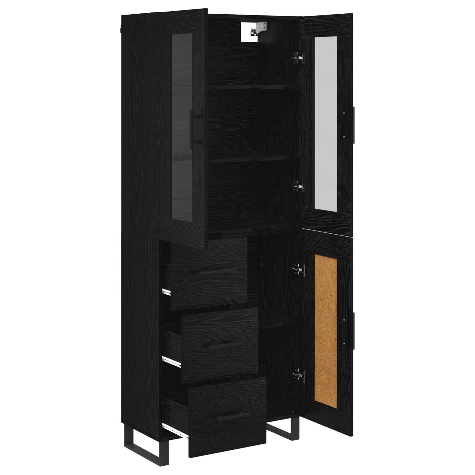 Highboard 2 pcs Schwarz Eichen-Optik Engineered Wood und Glas