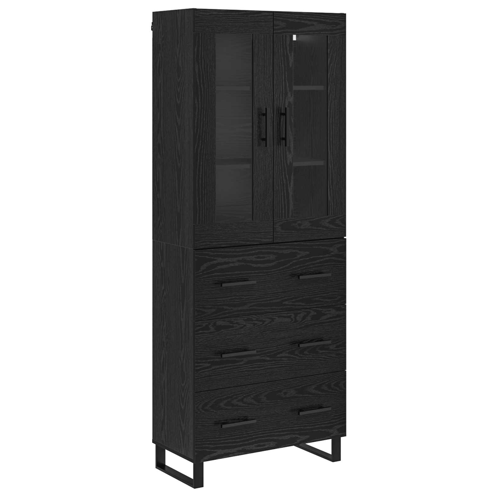Highboard 2 pcs Schwarz Eichen-Optik Engineered Wood und Glas