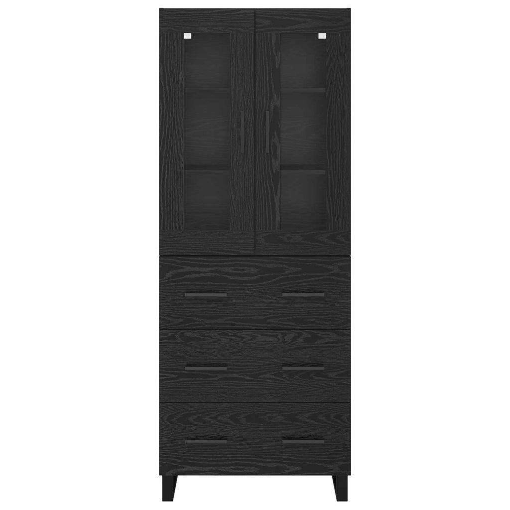 Highboard 2 pcs Schwarz Eichen-Optik Engineered Wood und Glas