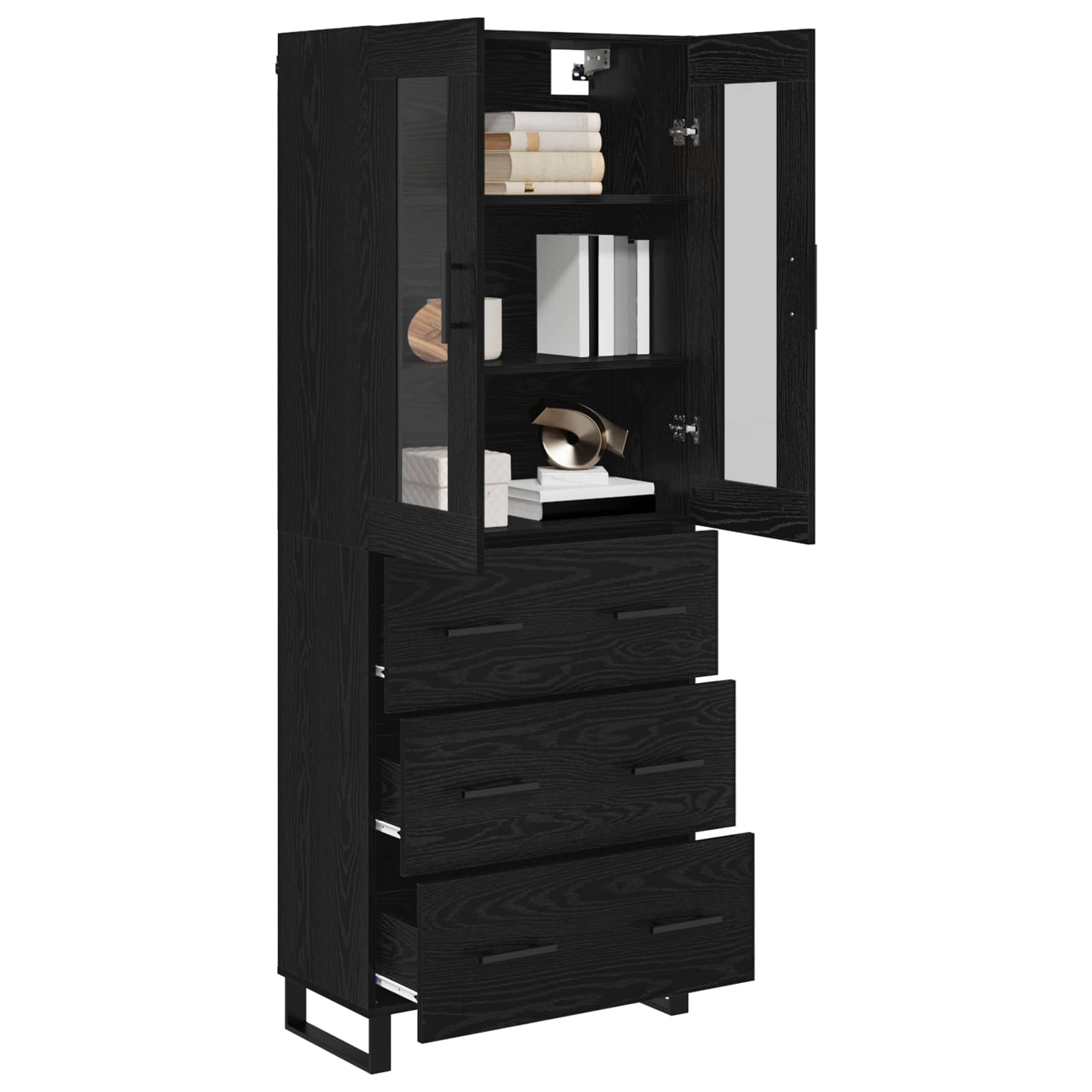 Highboard 2 pcs Schwarz Eichen-Optik Engineered Wood und Glas