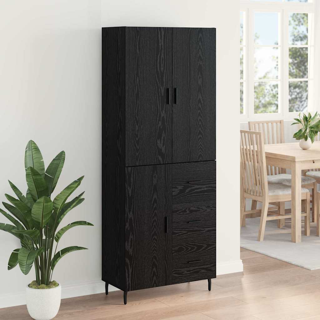 Highboard 2 pcs Schwarz Eichen-Optik Engineered Wood und Glas