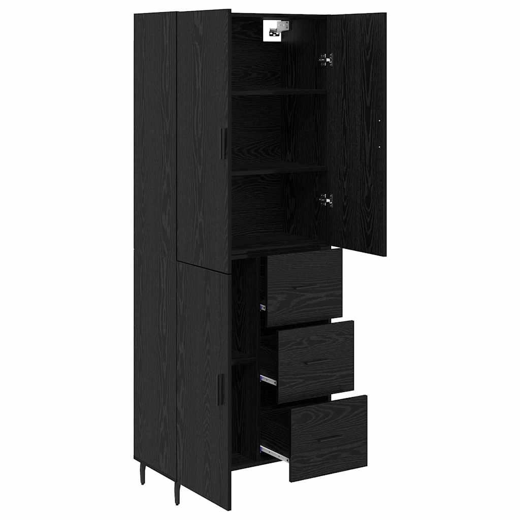 Highboard 2 pcs Schwarz Eichen-Optik Engineered Wood und Glas