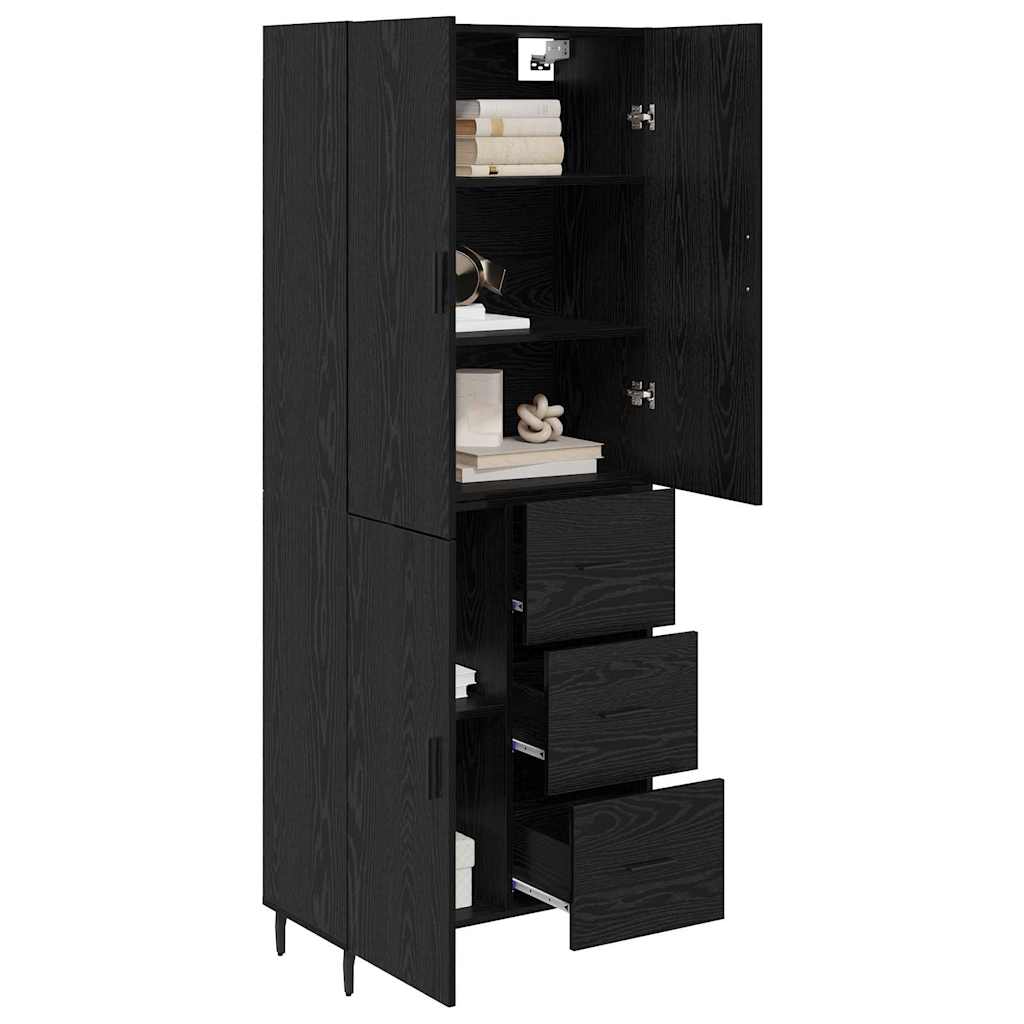 Highboard 2 pcs Schwarz Eichen-Optik Engineered Wood und Glas