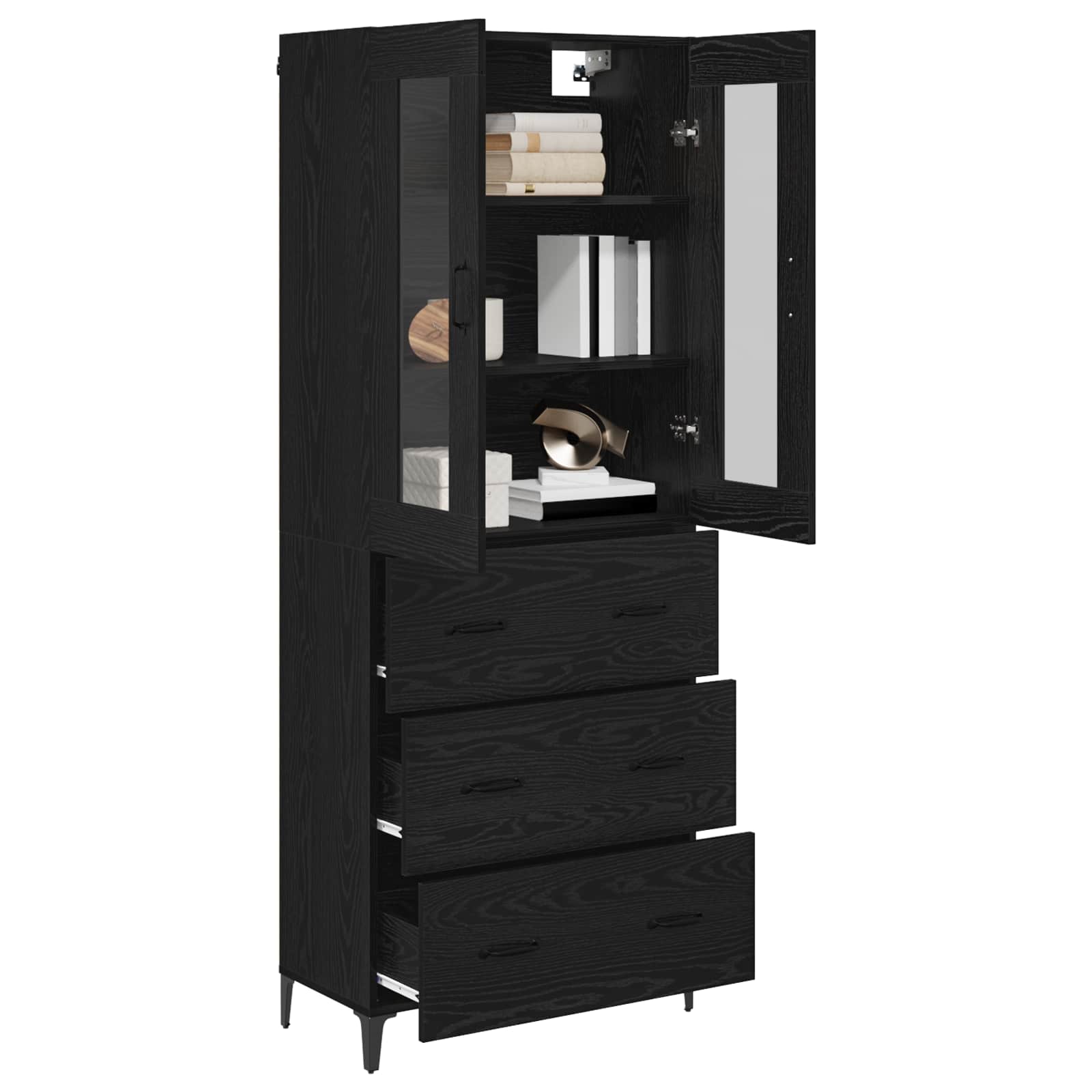 Highboard Schwarz Eichen-Optik 69,5 x 34 x 180 cm Holzwerkstoff