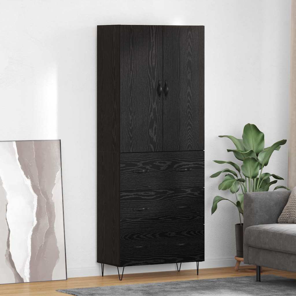 Highboard 2 Stück Schwarz Eichen-Optik Ingenieurholz und Glas