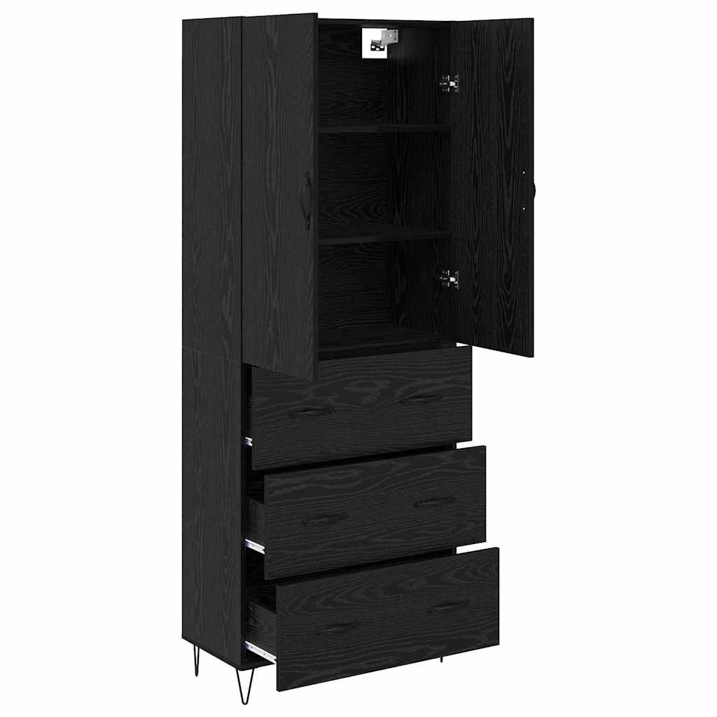 Highboard 2 Stück Schwarz Eichen-Optik Ingenieurholz und Glas