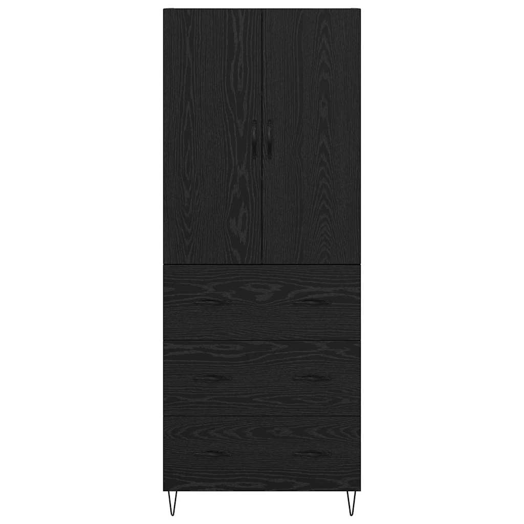 Highboard 2 Stück Schwarz Eichen-Optik Ingenieurholz und Glas