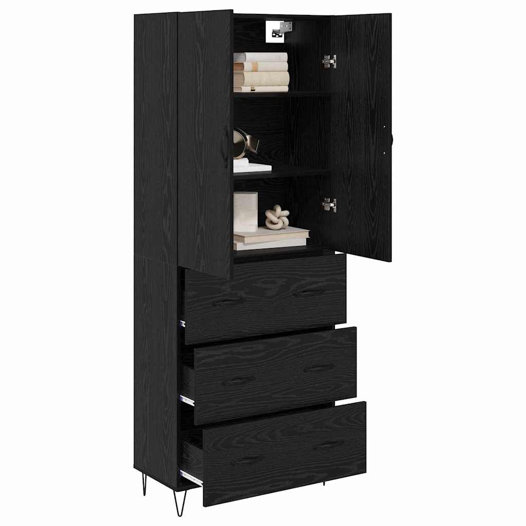 Highboard 2 Stück Schwarz Eichen-Optik Ingenieurholz und Glas