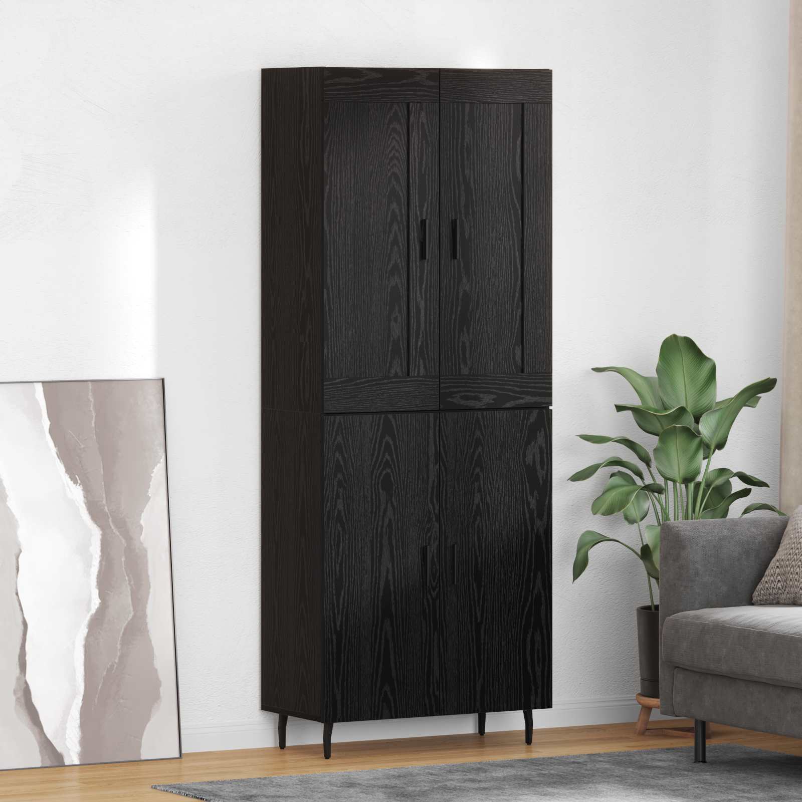 Highboard 2 pcs Schwarz Eichen-Optik Holzwerkstoff