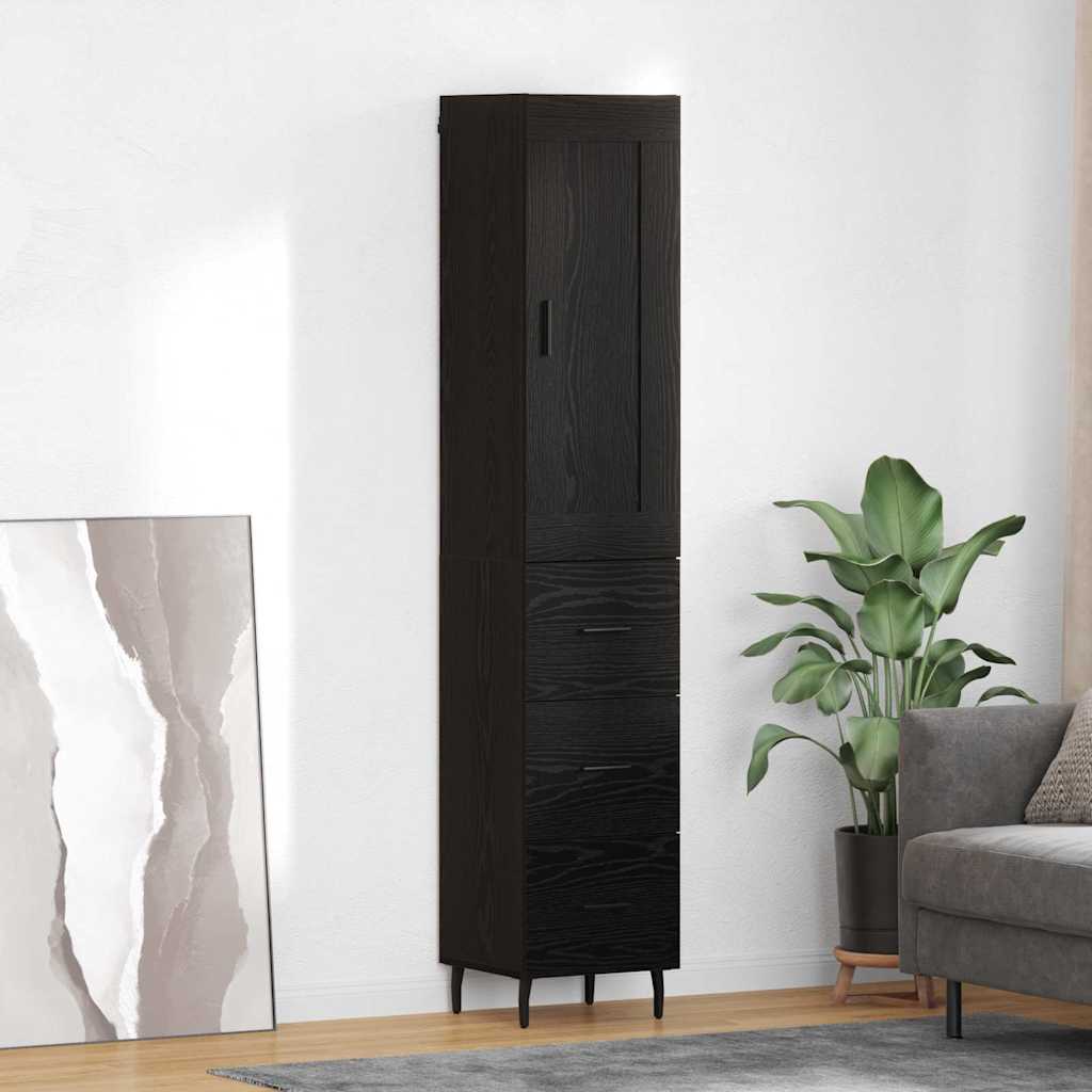 Highboard Schwarz Eichen-Optik 34,5 x 34 x 180 cm Holzwerkstoff