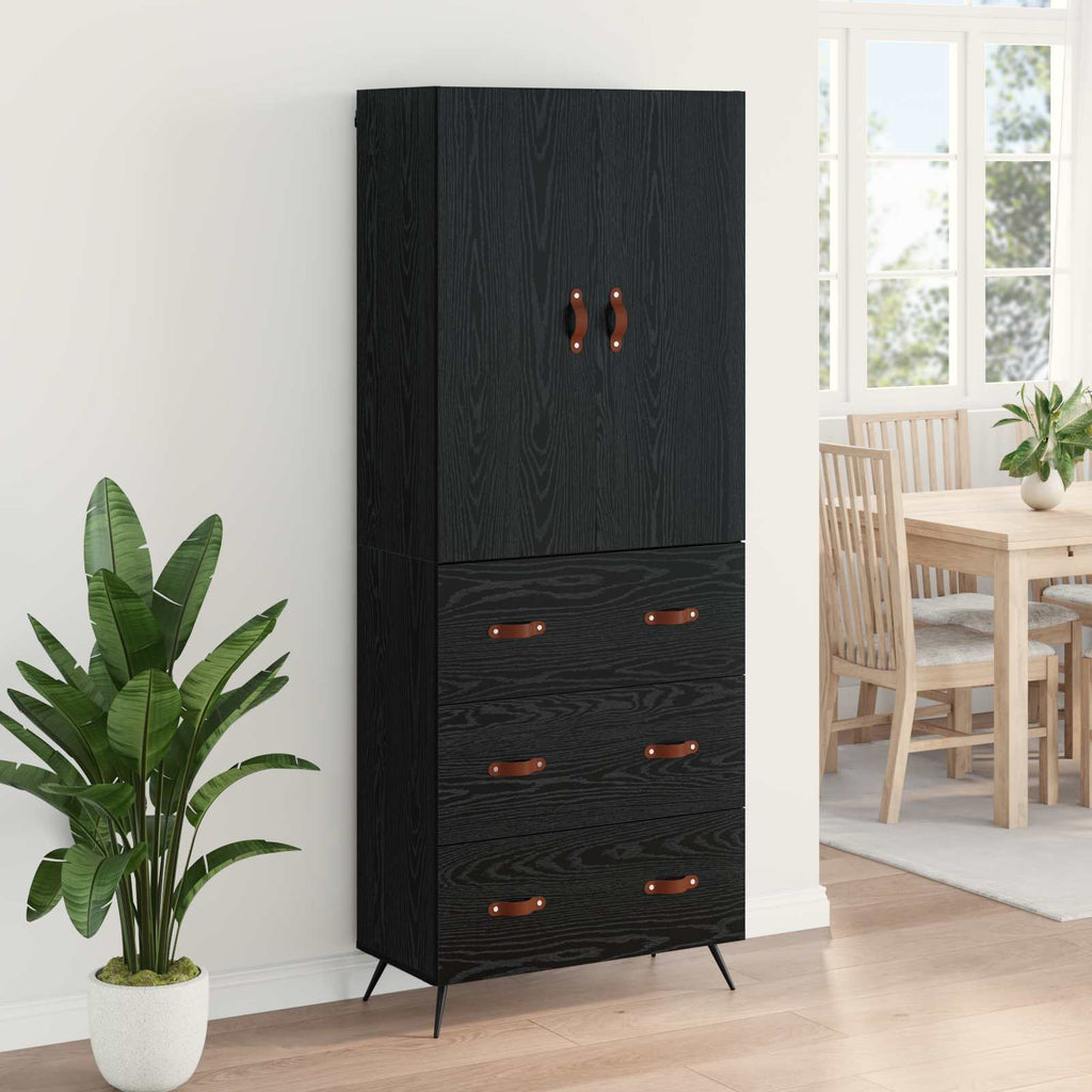 Highboard Schwarz Eichen-Optik 69,5 x 34 x 180 cm Holzwerkstoff
