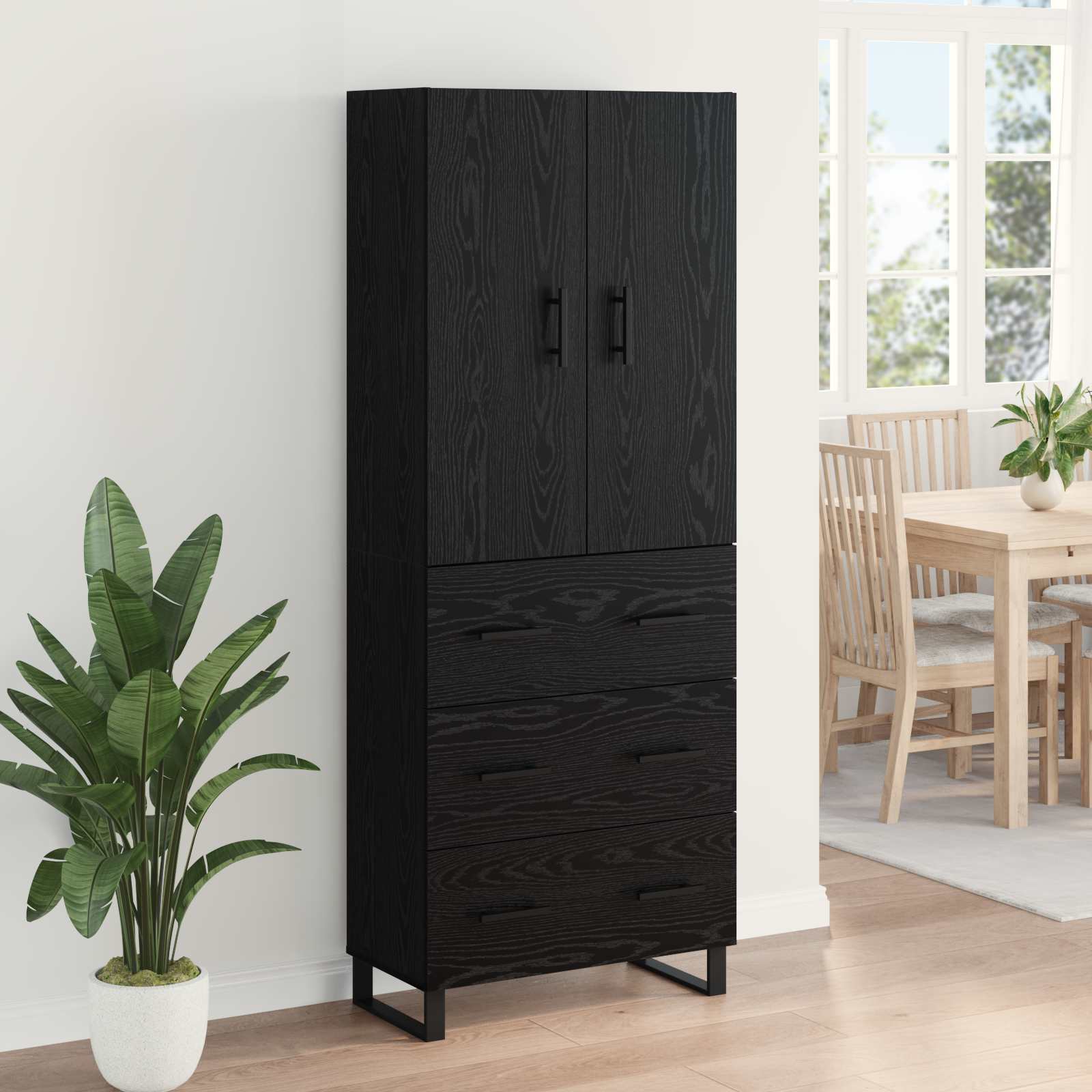 Highboard 2 pcs Schwarz Eichen-Optik 69,5 x 34 x 180 cm