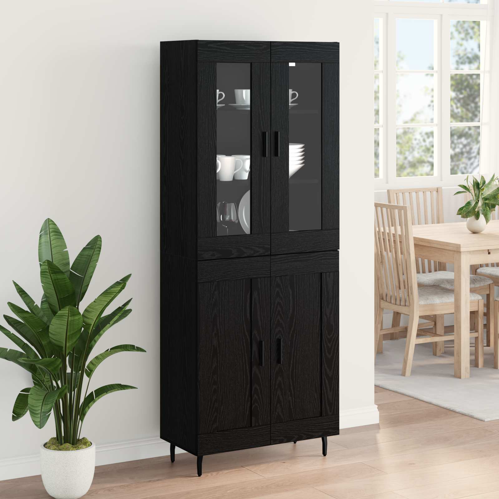 Highboard 2 pcs Schwarz Eichen-Optik Holzwerkstoff