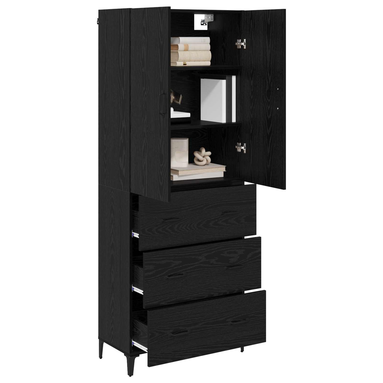 Highboard Schwarz Eichen-Optik 69,5 x 34 x 180 cm Holzwerkstoff