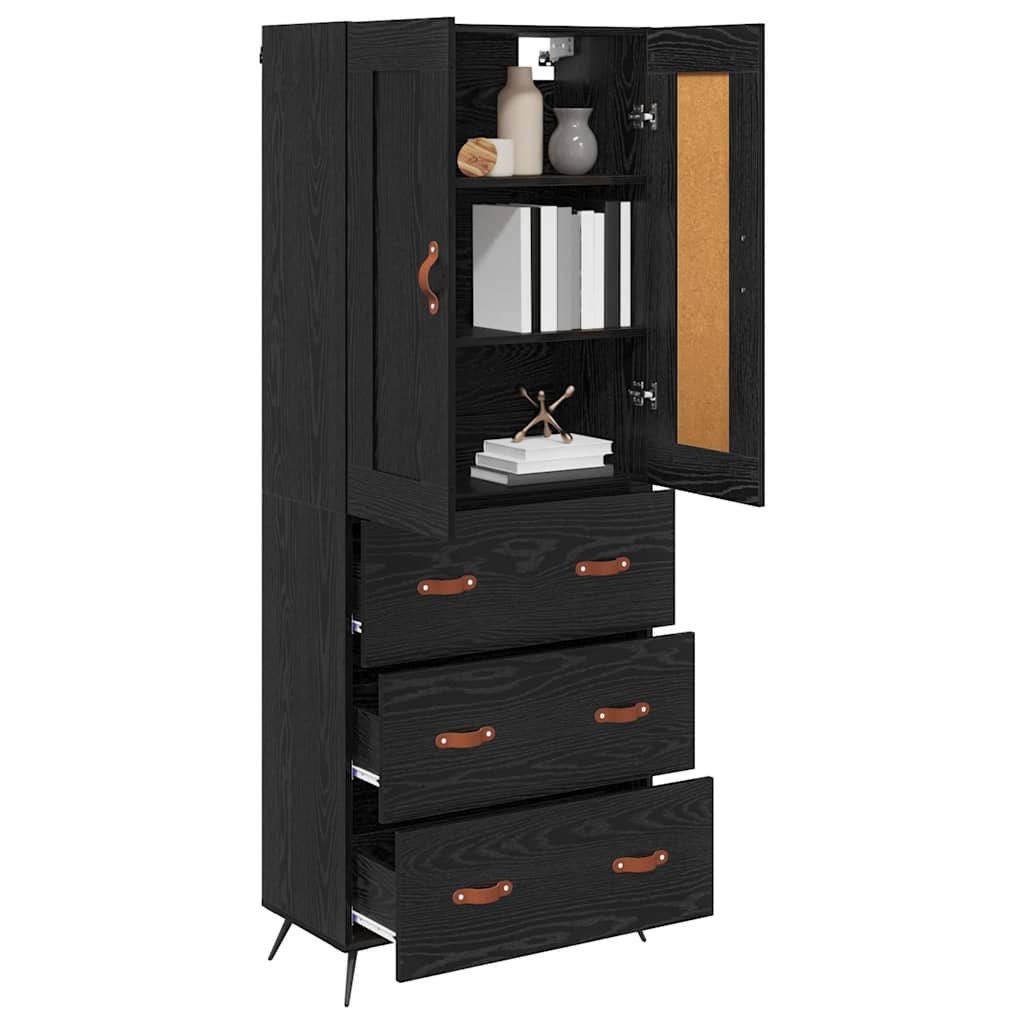Highboard Schwarz Eichen-Optik 69,5 x 34 x 180 cm Holzwerkstoff