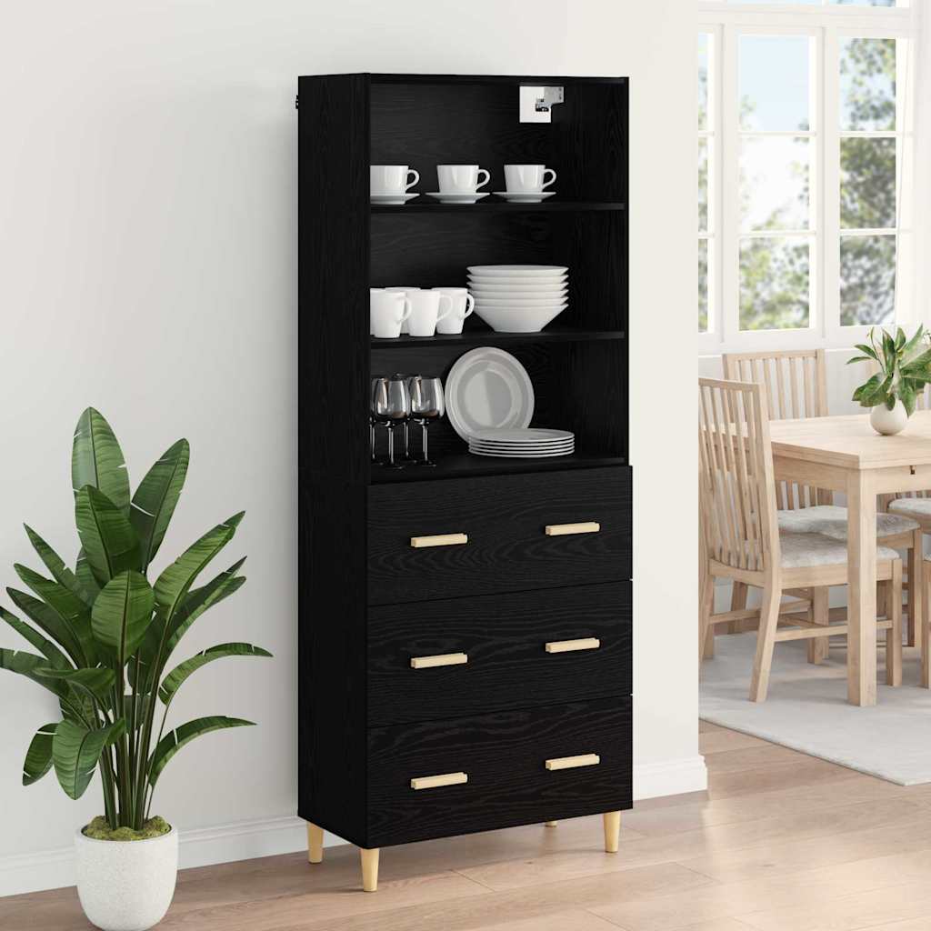 Highboard Schwarz Eichen-Optik 69,5 x 32,5 x 180 cm