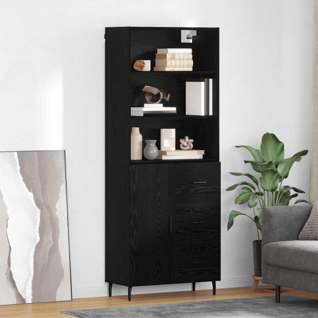 Highboard Schwarz Eichen-Optik 69,5 x 34 x 180 cm
