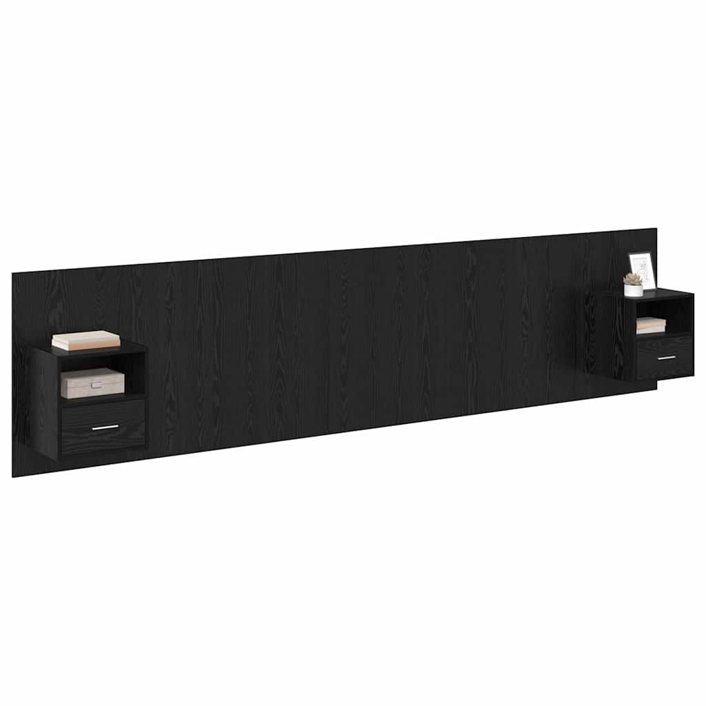 Kopfteil mit Schrank 3 pcs Schwarz Eichen-Optik Holzwerkstoff