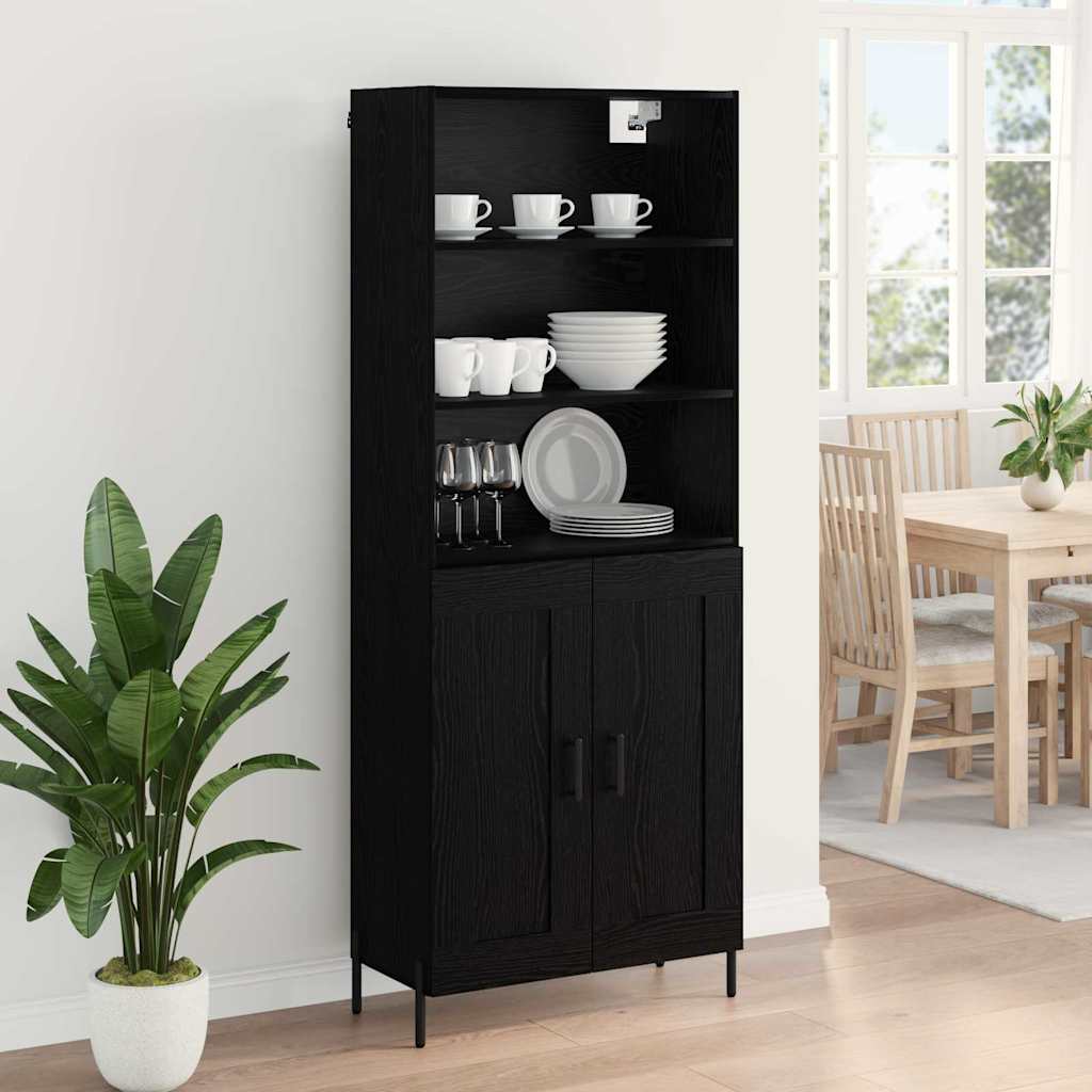 Highboard Schwarz Eichen-Optik 69,5 x 34 x 180 cm Holzwerkstoff