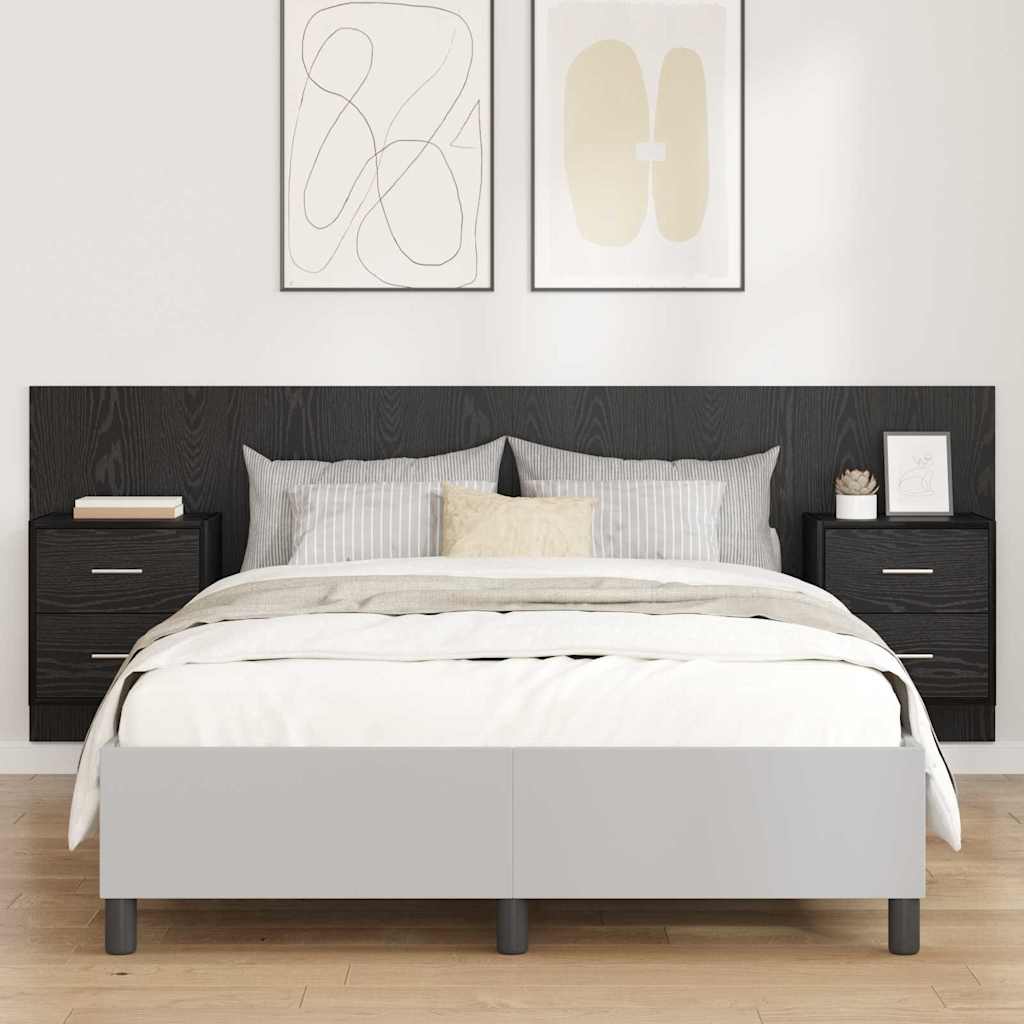 Kopfteil mit Schrank 3 pcs Schwarz Eichen-Optik Holzwerkstoff