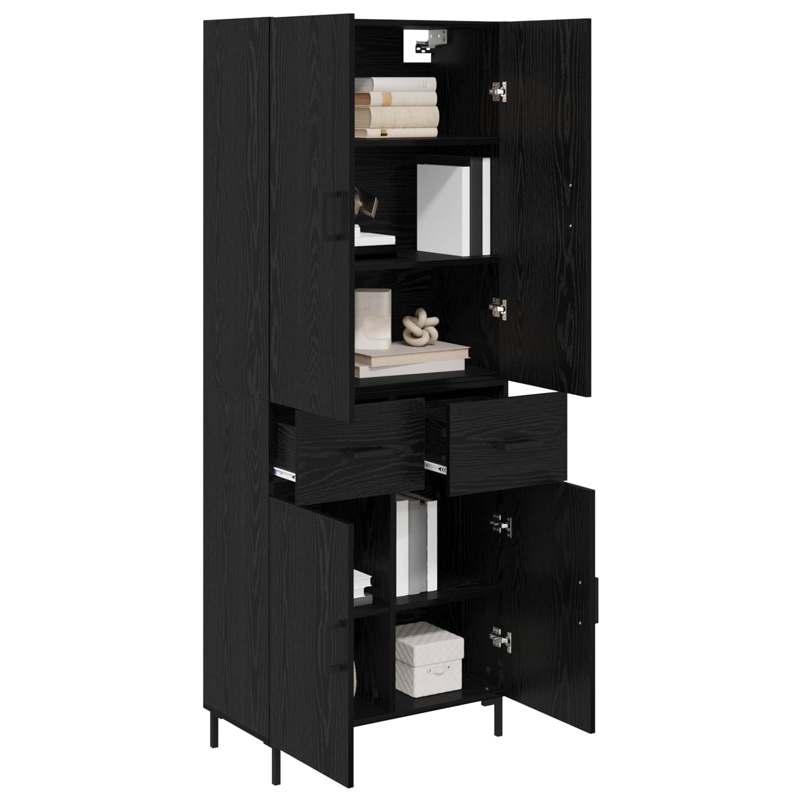 Highboard Schwarz Eichen-Optik 69,5 x 34 x 180 cm Holzwerkstoff