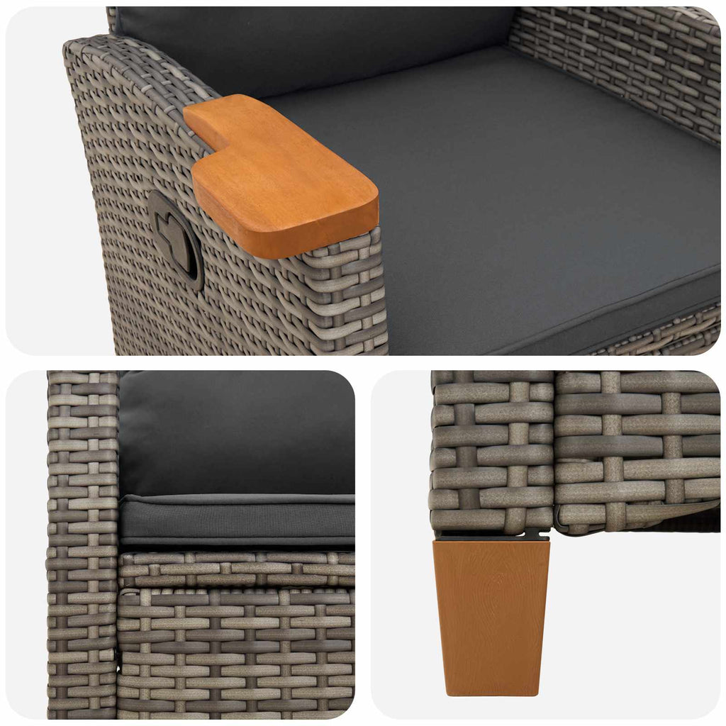 Liegestuhl mit Teeteller 62 x 64 x 112 cm Poly-Rattan