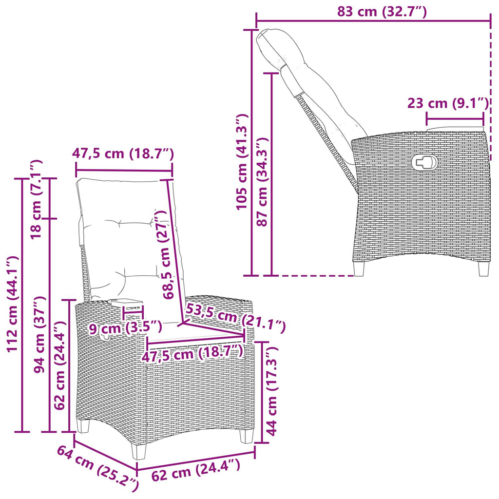 Liegestuhl mit Teeteller 62 x 64 x 112 cm Poly-Rattan