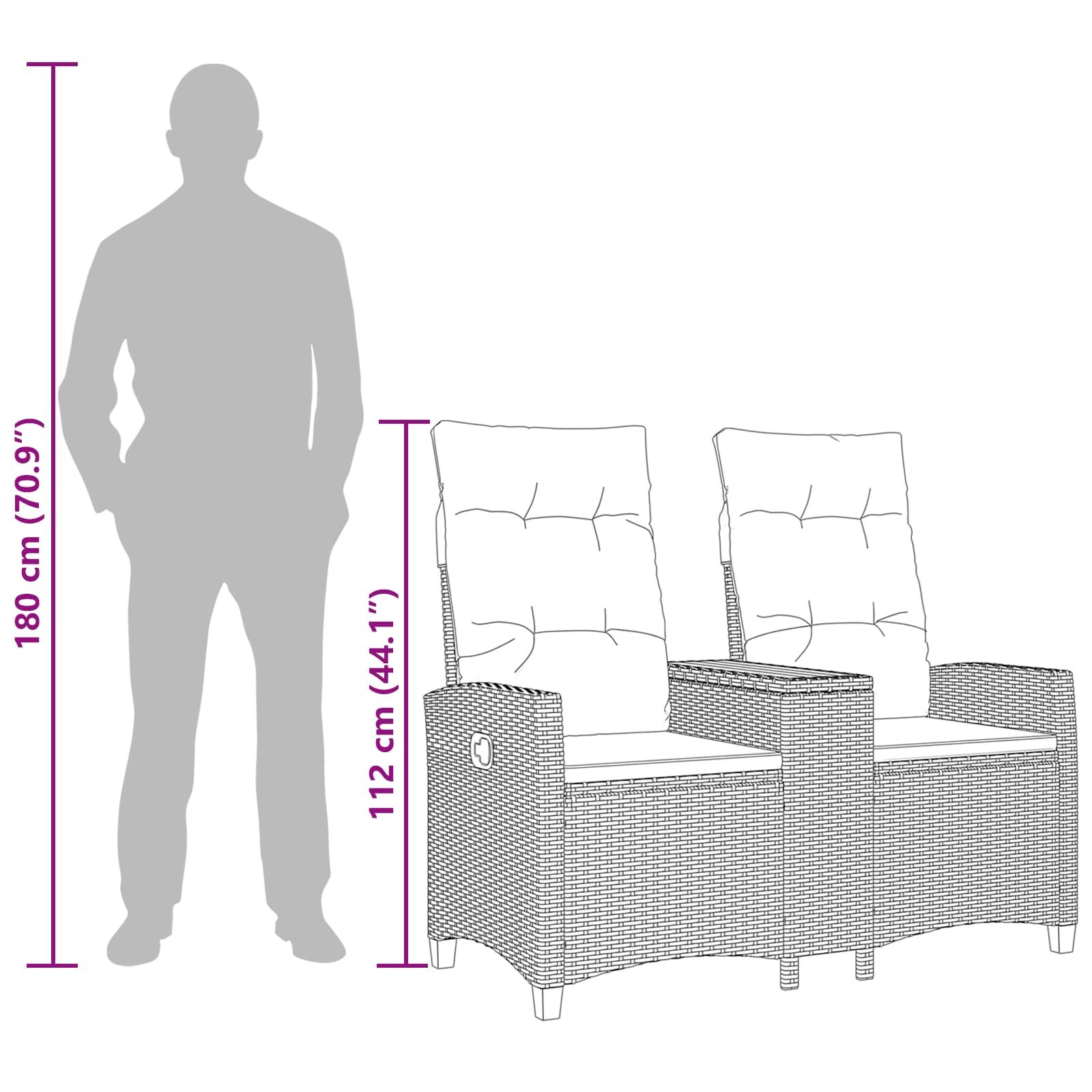 Liegebank mit Tisch Schwarz und Cremeweiß 126 x 65 x 112 cm