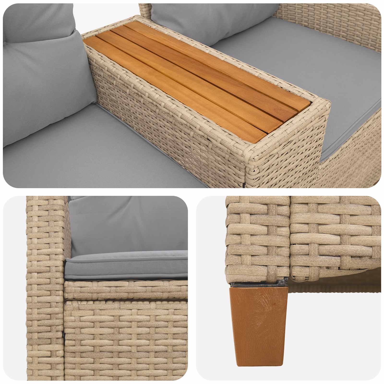 Liegebank mit Tisch Beige und Hellgrau 126 x 65 x 112 cm