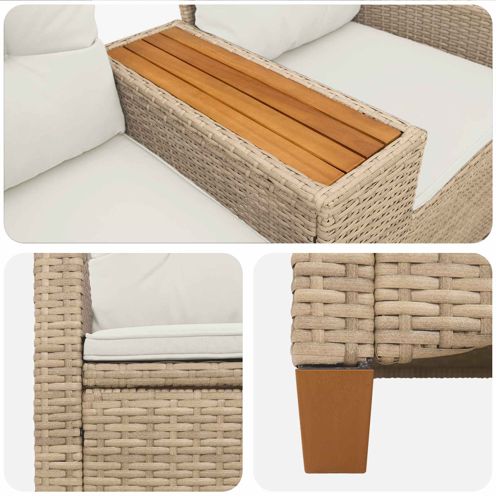 Liegebank mit Tisch Beige und Cremeweiß 126 x 65 x 112 cm