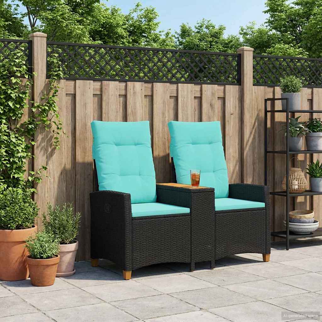 Liegebank mit Tisch Schwarz und Türkis 126 x 65 x 112 cm