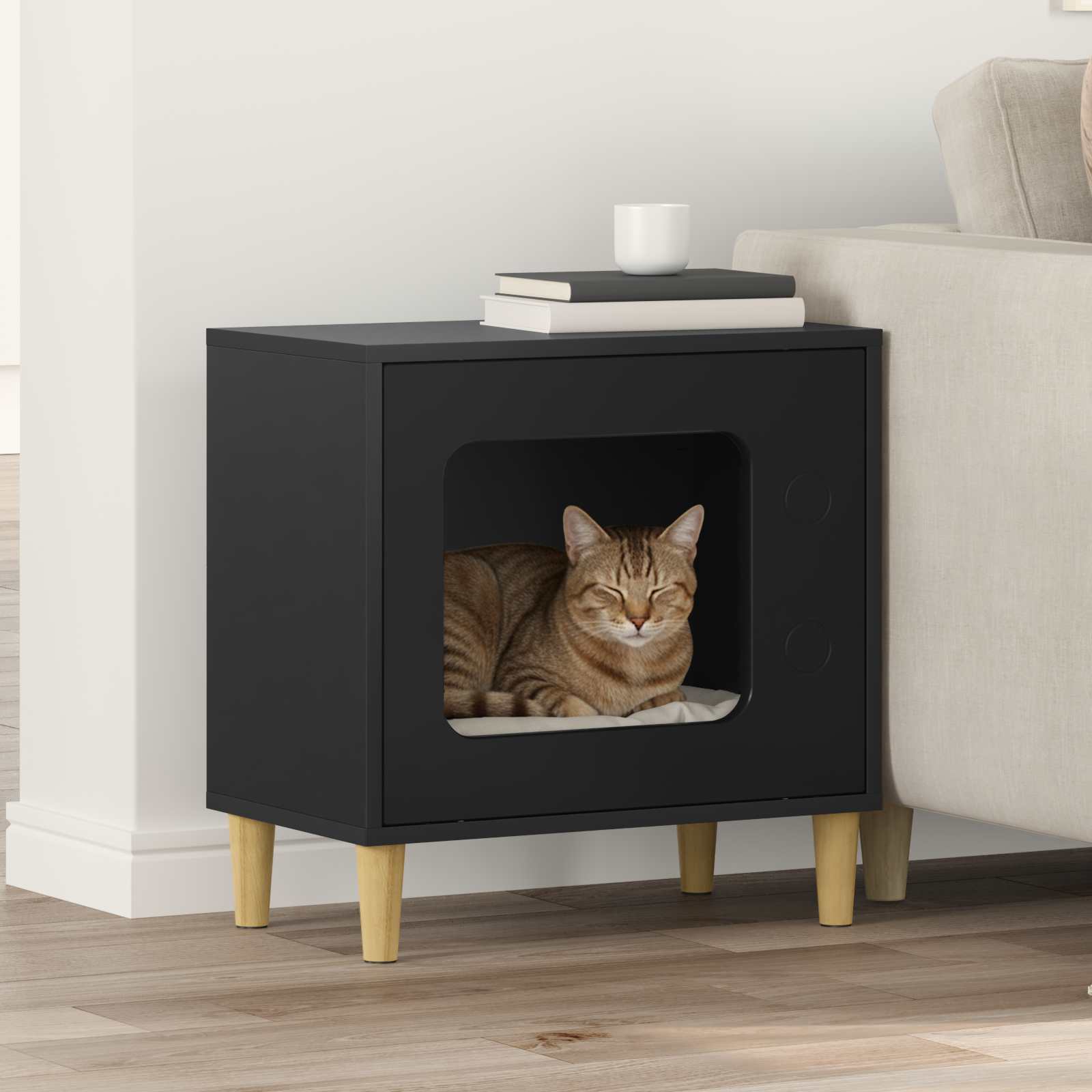 Katzenhaus Schwarz 51 x 30 x 52 cm Holzwerkstoff