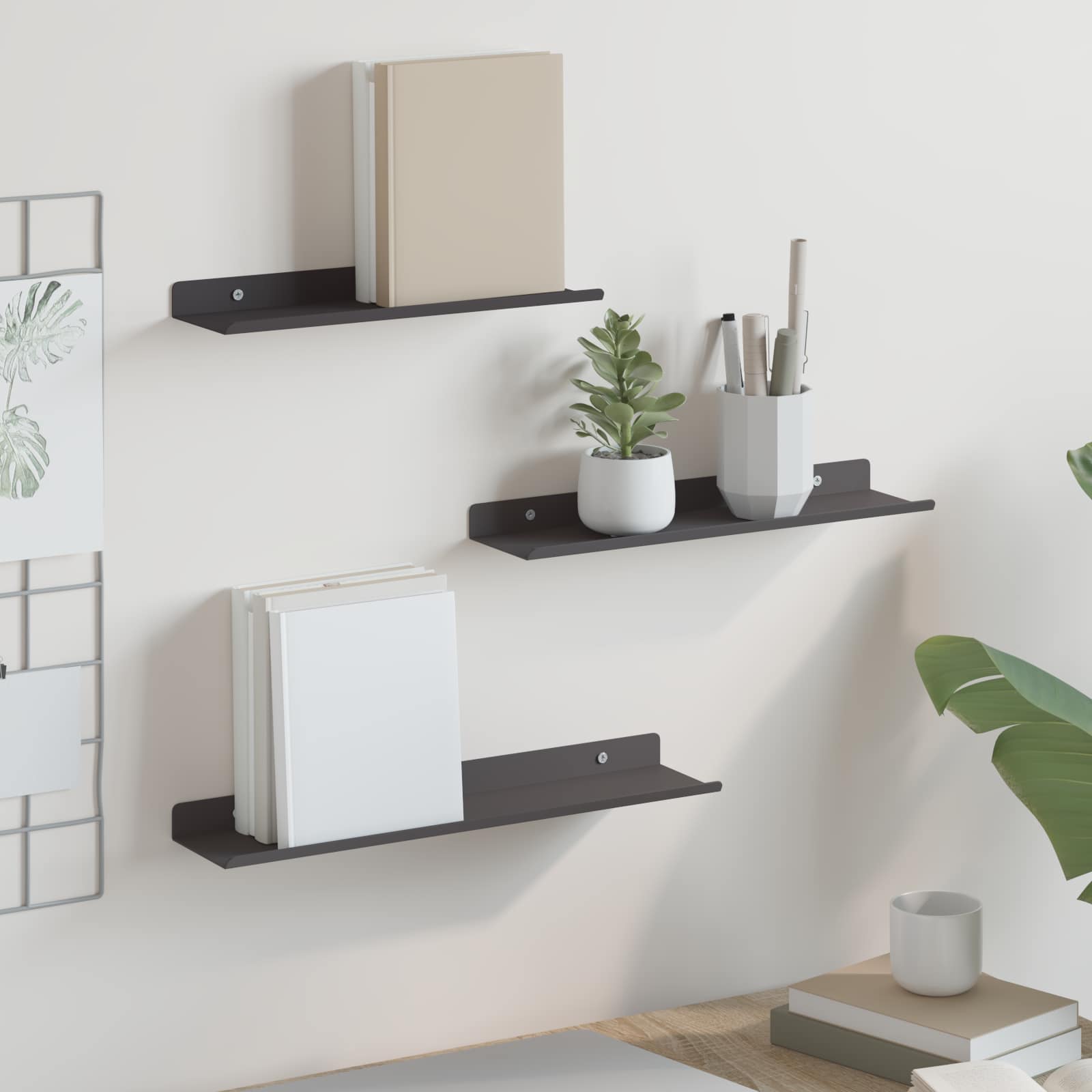 Schwebendes Regal 3 pcs Schwarz 40 x 9 x 2,5 cm Stahl