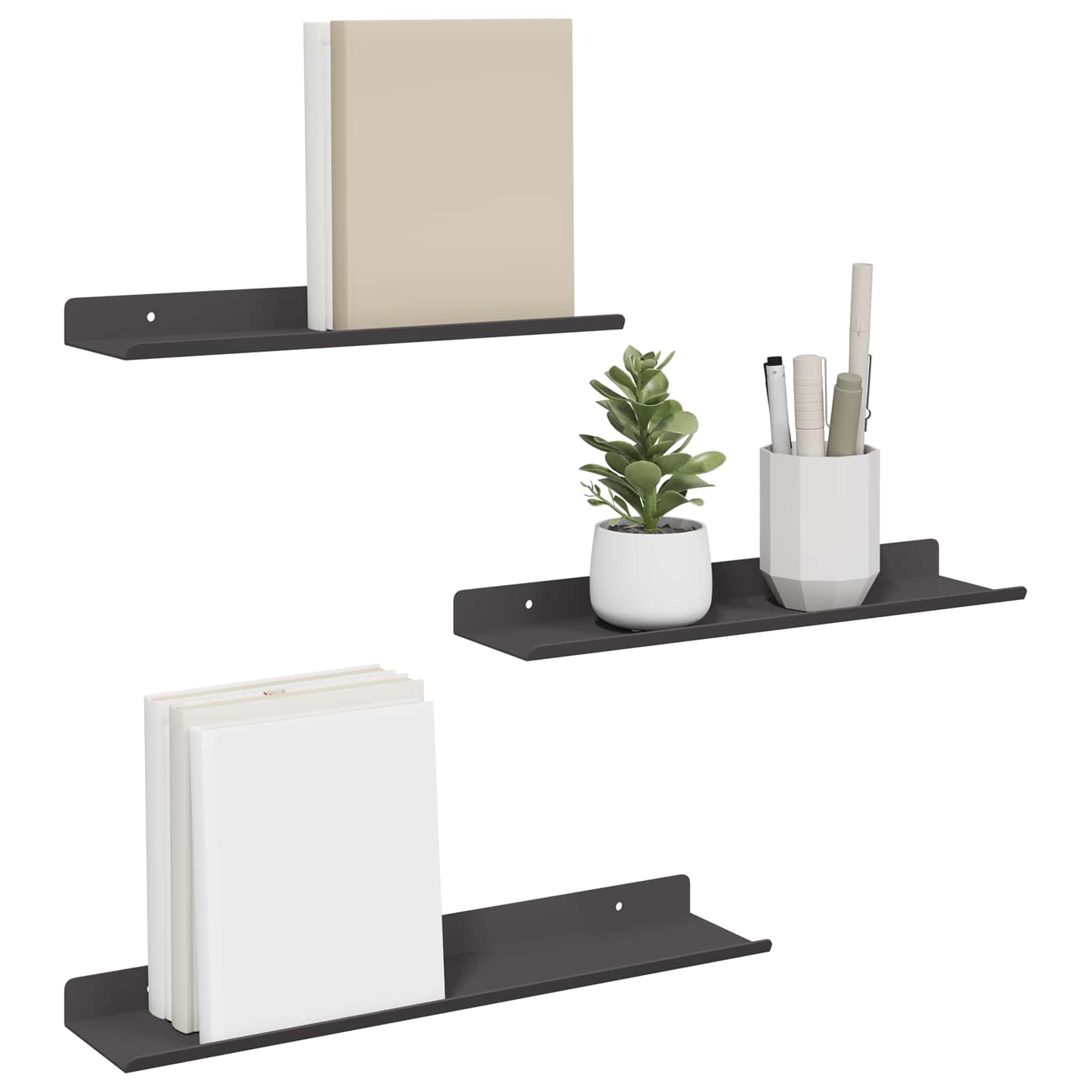 Schwebendes Regal 3 pcs Schwarz 40 x 9 x 2,5 cm Stahl