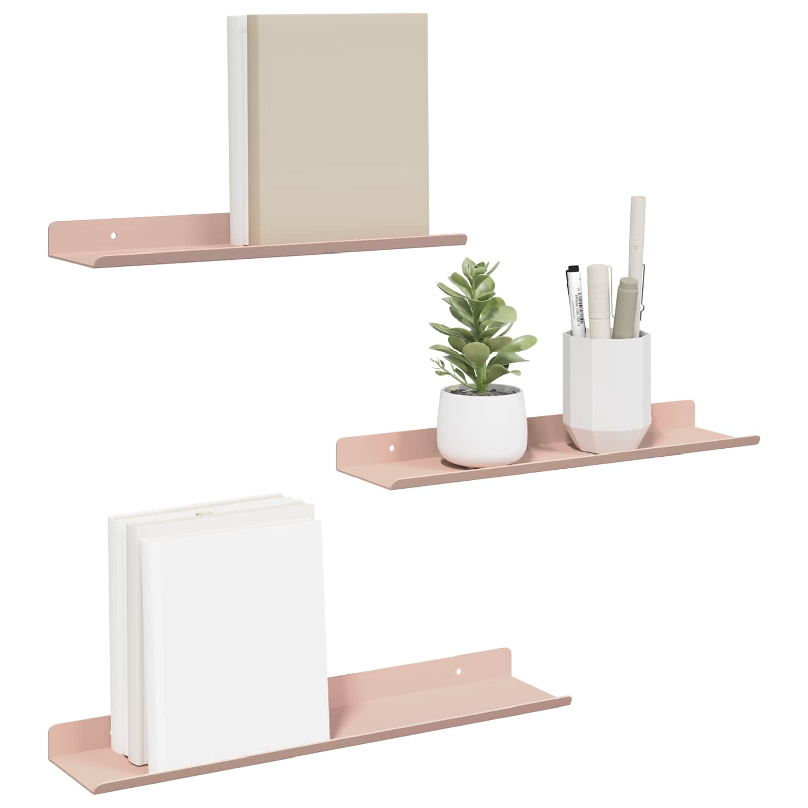 Schwebendes Regal Wandmontiert 3 pcs Rosa 40 x 9 x 2,5 cm Stahl
