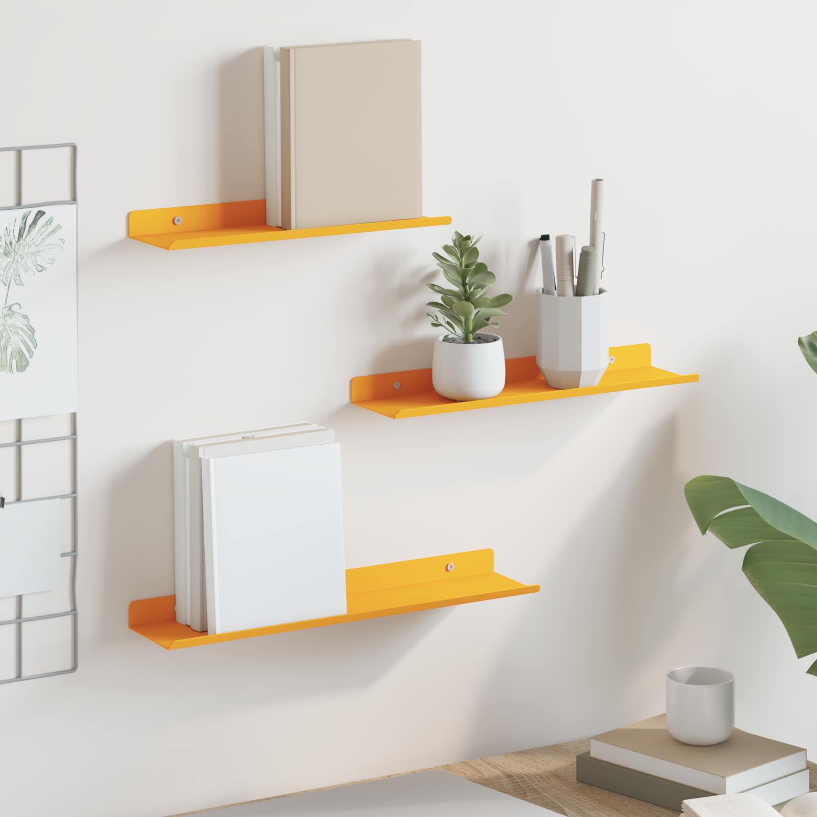 Schwebendes Regal 3 pcs Senfgelb 40 x 9 x 2,5 cm Stahl
