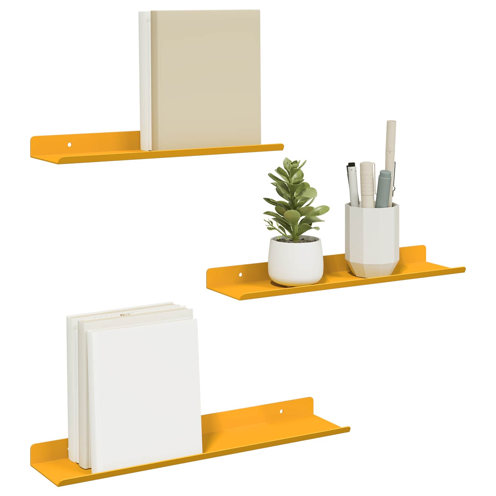 Schwebendes Regal 3 pcs Senfgelb 40 x 9 x 2,5 cm Stahl