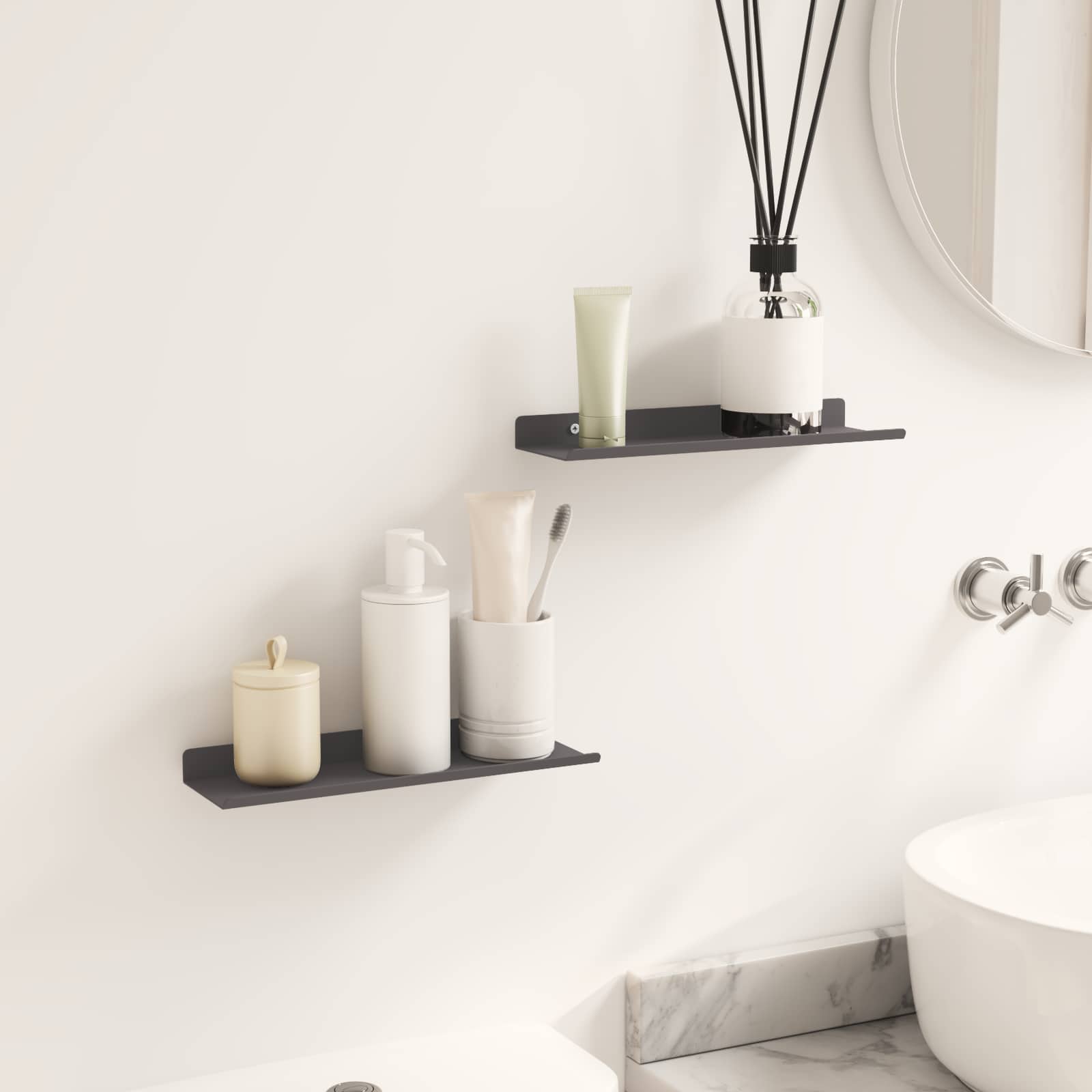 Schwebendes Regal 2 pcs Schwarz 30 x 9 x 2,5 cm Stahl