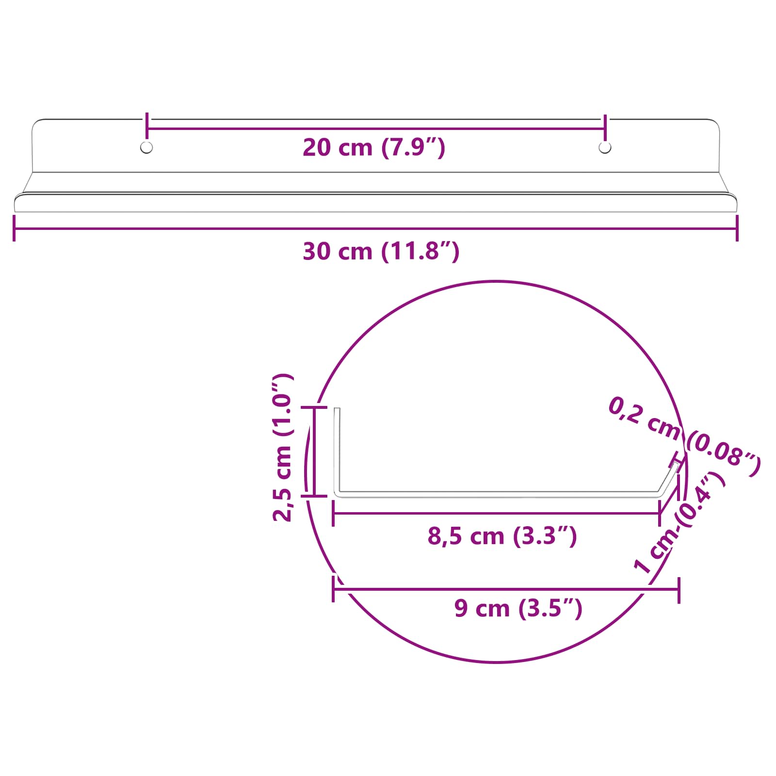 Schwebendes Regal Wandmontiert 2 pcs Rosa 30 x 9 x 2,5 cm Stahl