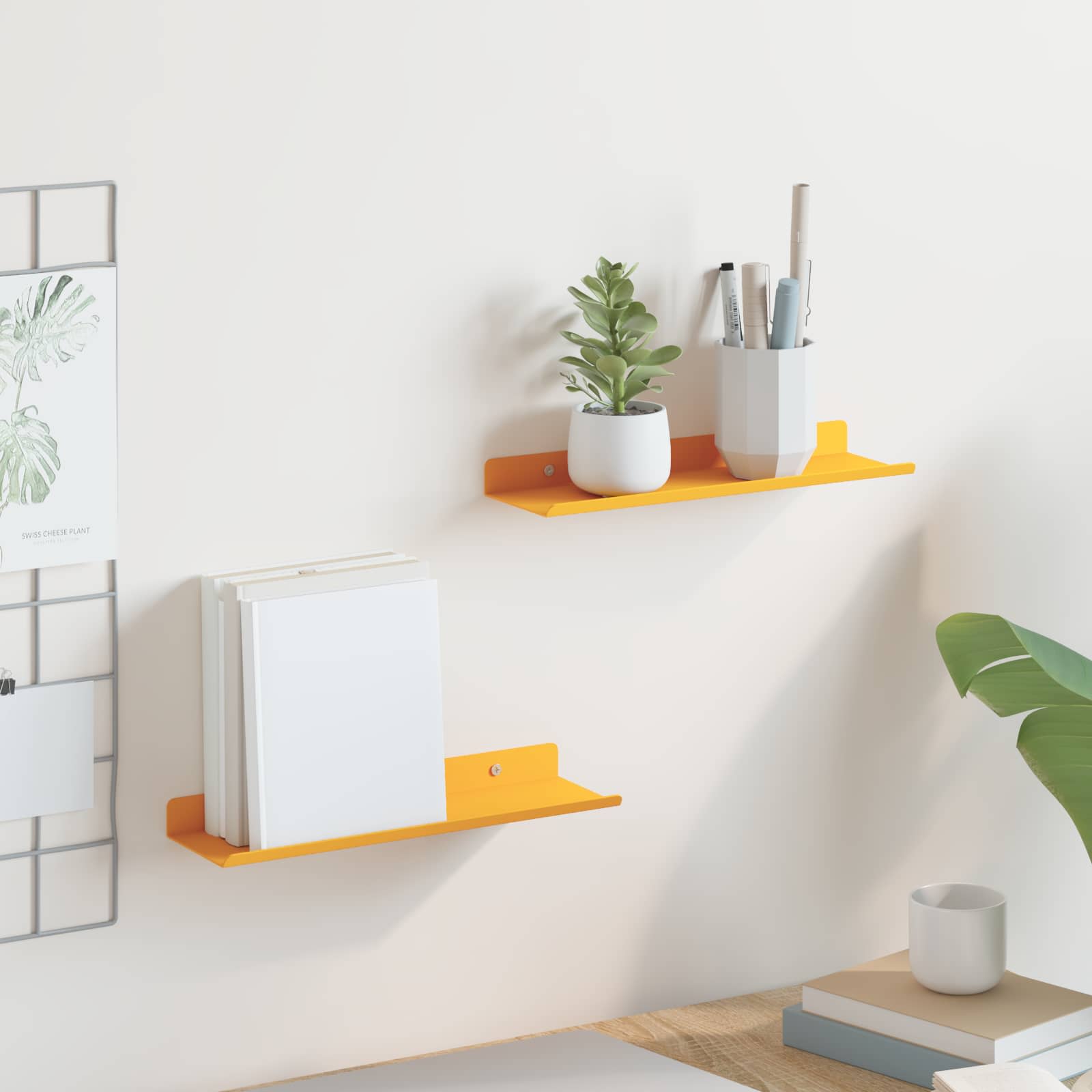 Schwebendes Regal 2 pcs Senfgelb 30 x 9 x 2,5 cm Stahl