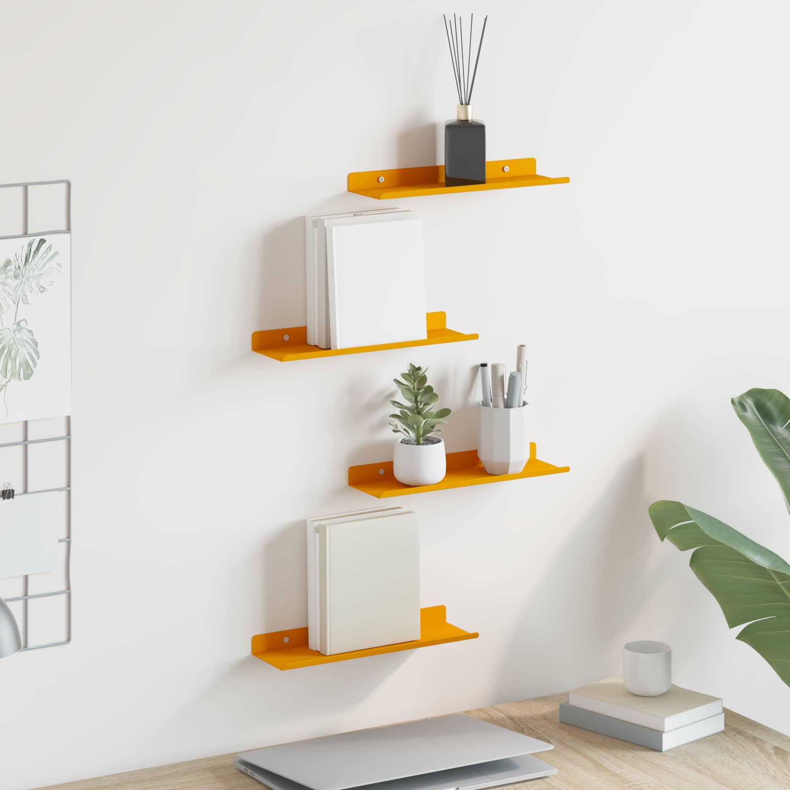 Schwebendes Regal 4 pcs Senfgelb 30 x 9 x 2,5 cm Stahl