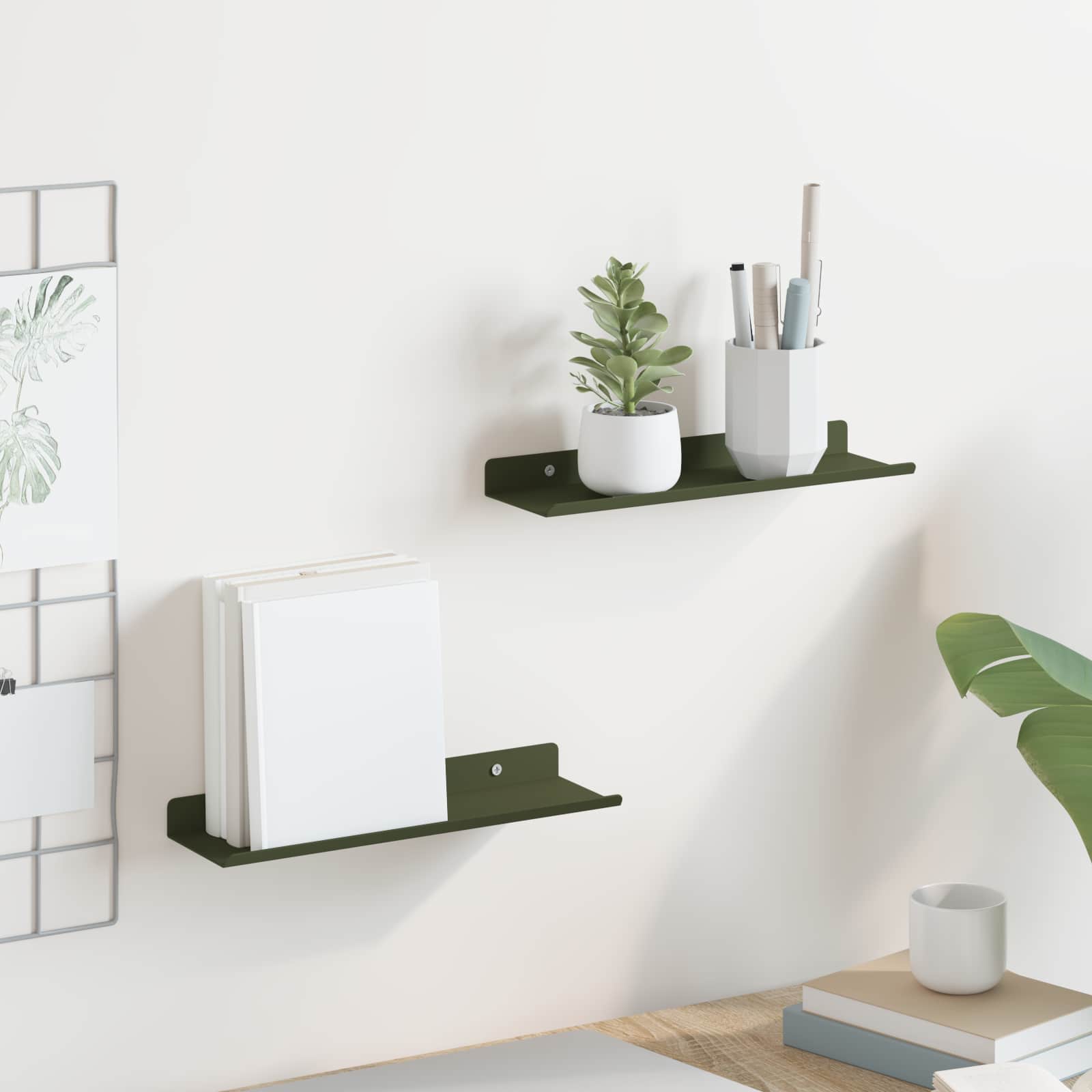 Schwebendes Regal 2 pcs Olive Grün 30 x 9 x 2,5 cm Stahl