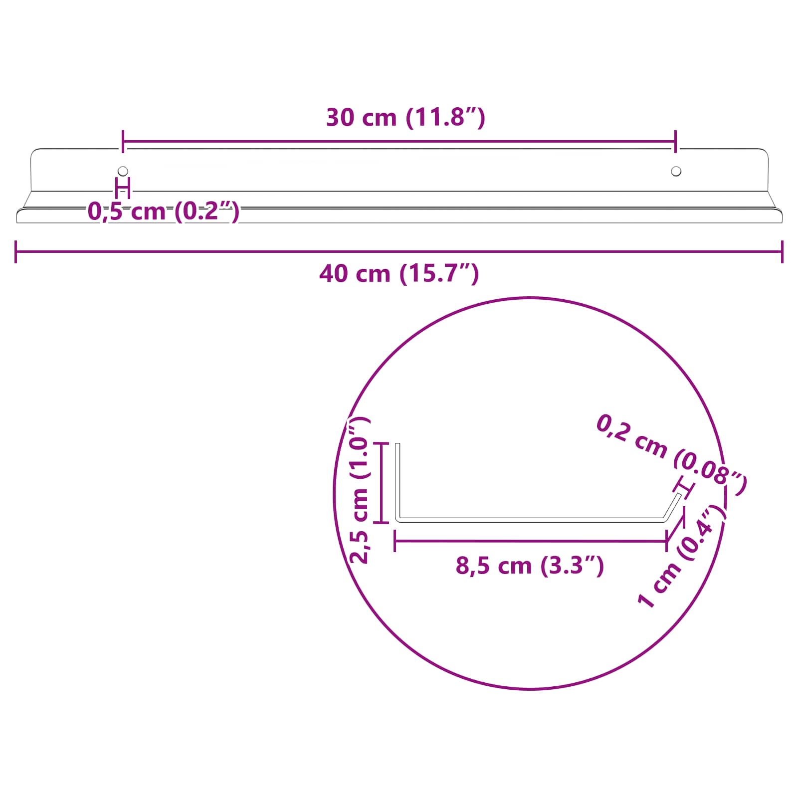 Schwebendes Regal 2 pcs Schwarz 40 x 8,5 x 2,5 cm Stahl