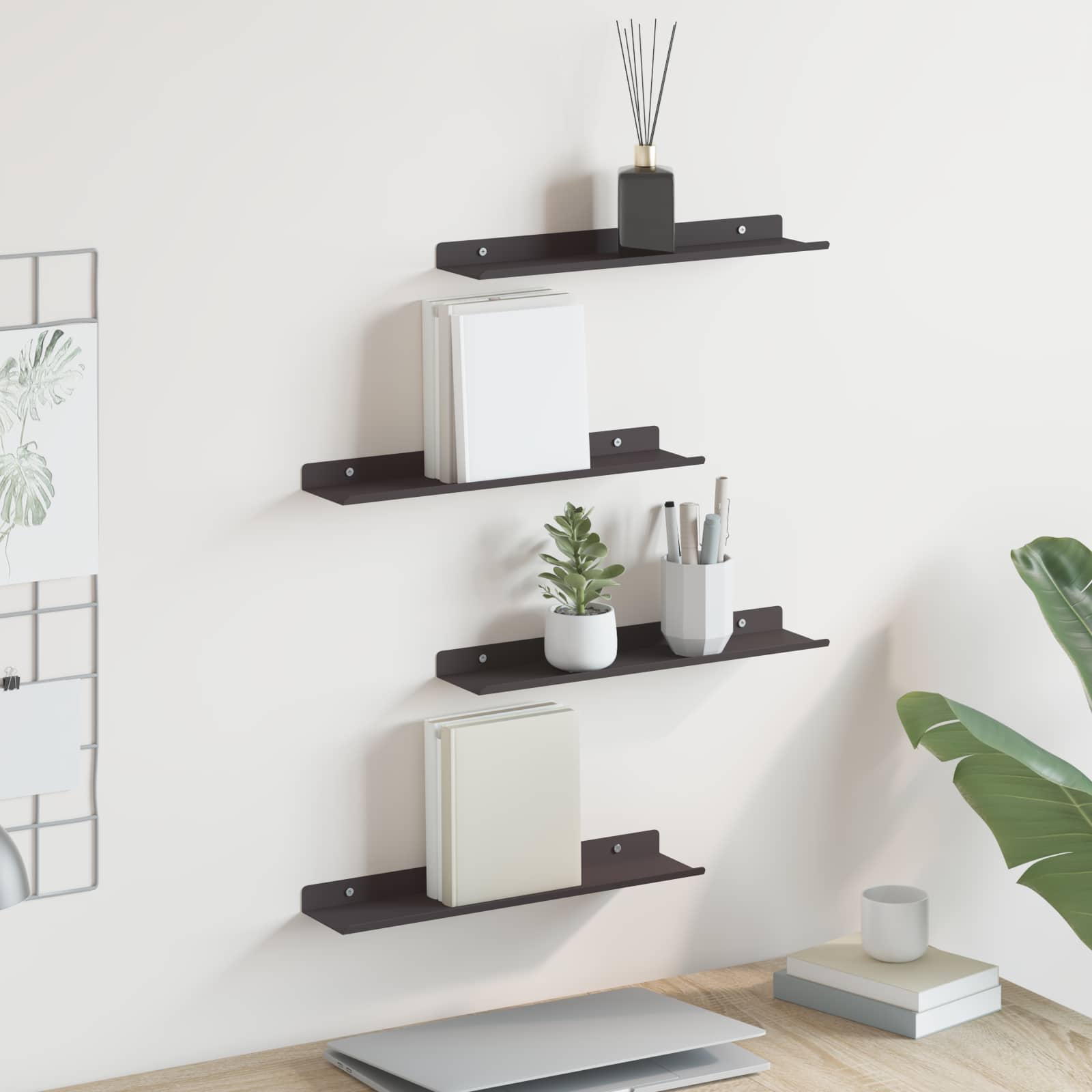 Schwebendes Regal 4 pcs Schwarz 40 x 8,5 x 2,5 cm Stahl