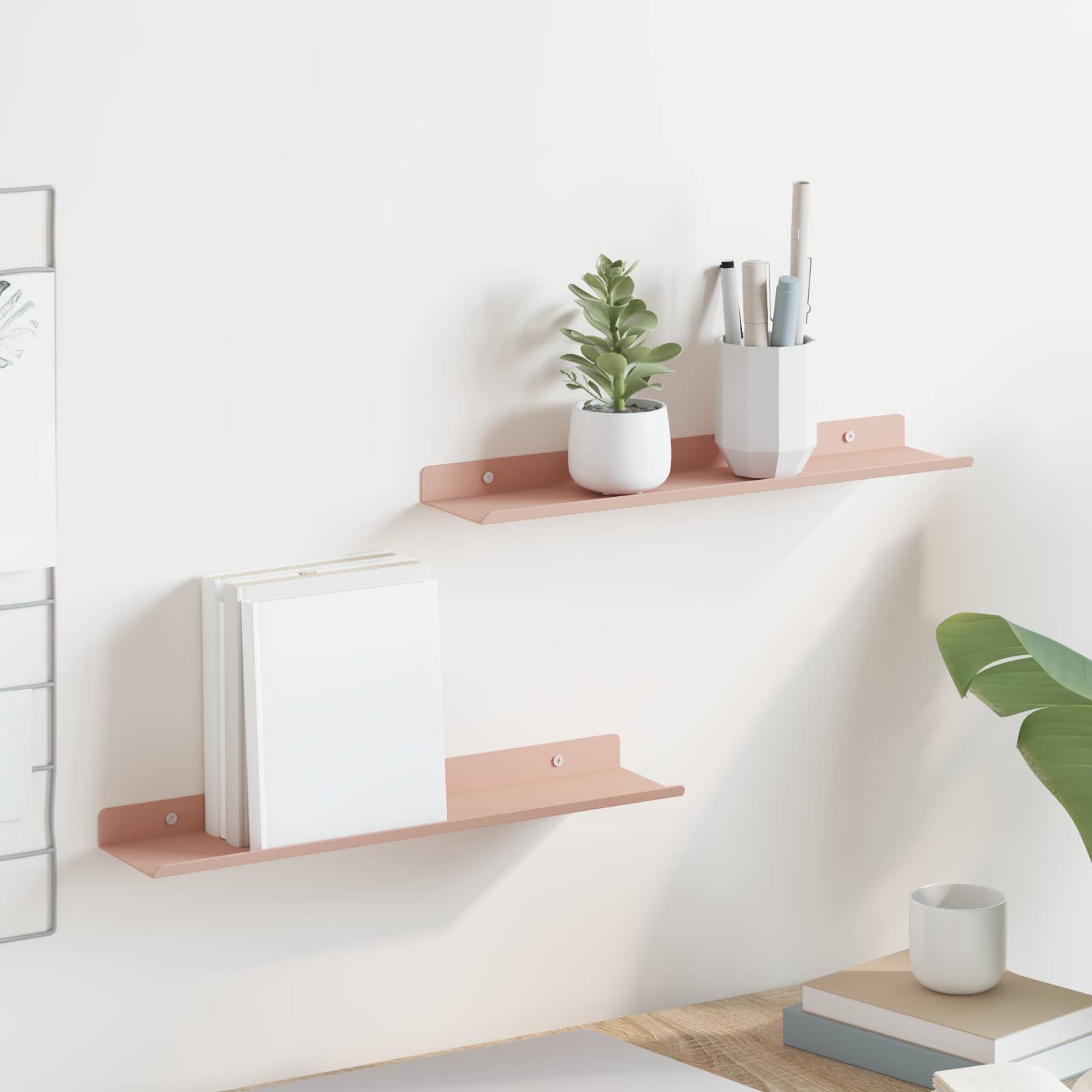 Schwebendes Regal 2 pcs Rosa 40 x 8,5 x 2,5 cm Stahl