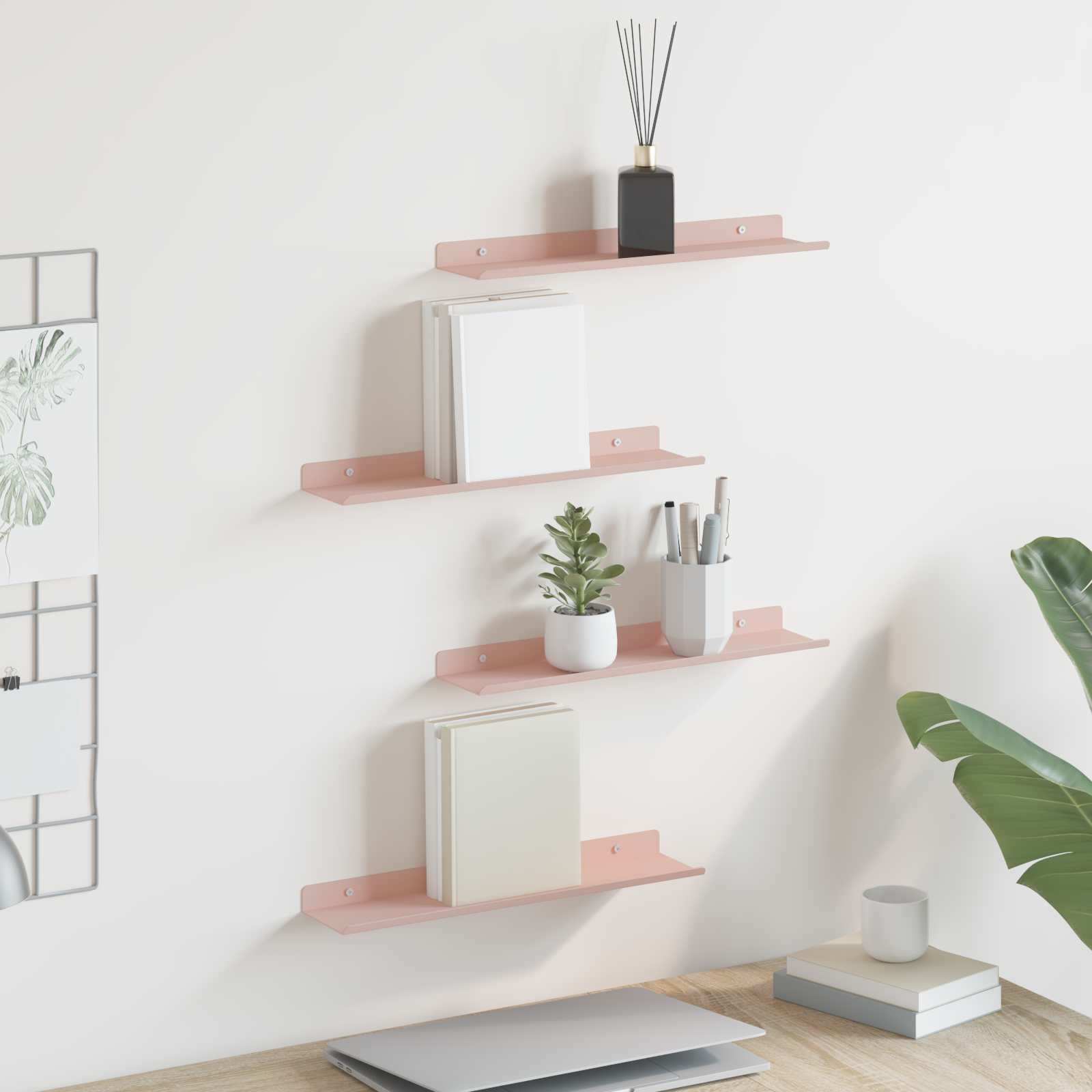 Schwebendes Regal 4 pcs Rosa 40 x 8,5 x 2,5 cm Stahl