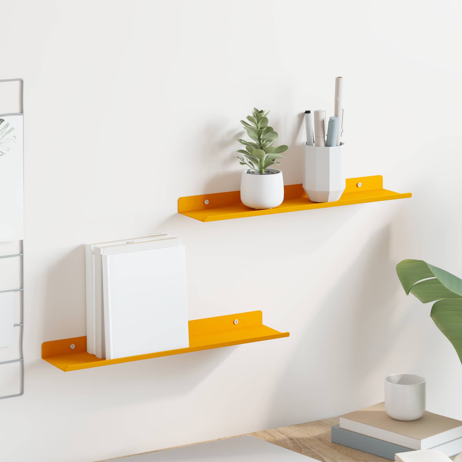 Schwebendes Regal 2 pcs Senfgelb 40 x 8,5 x 2,5 cm Stahl