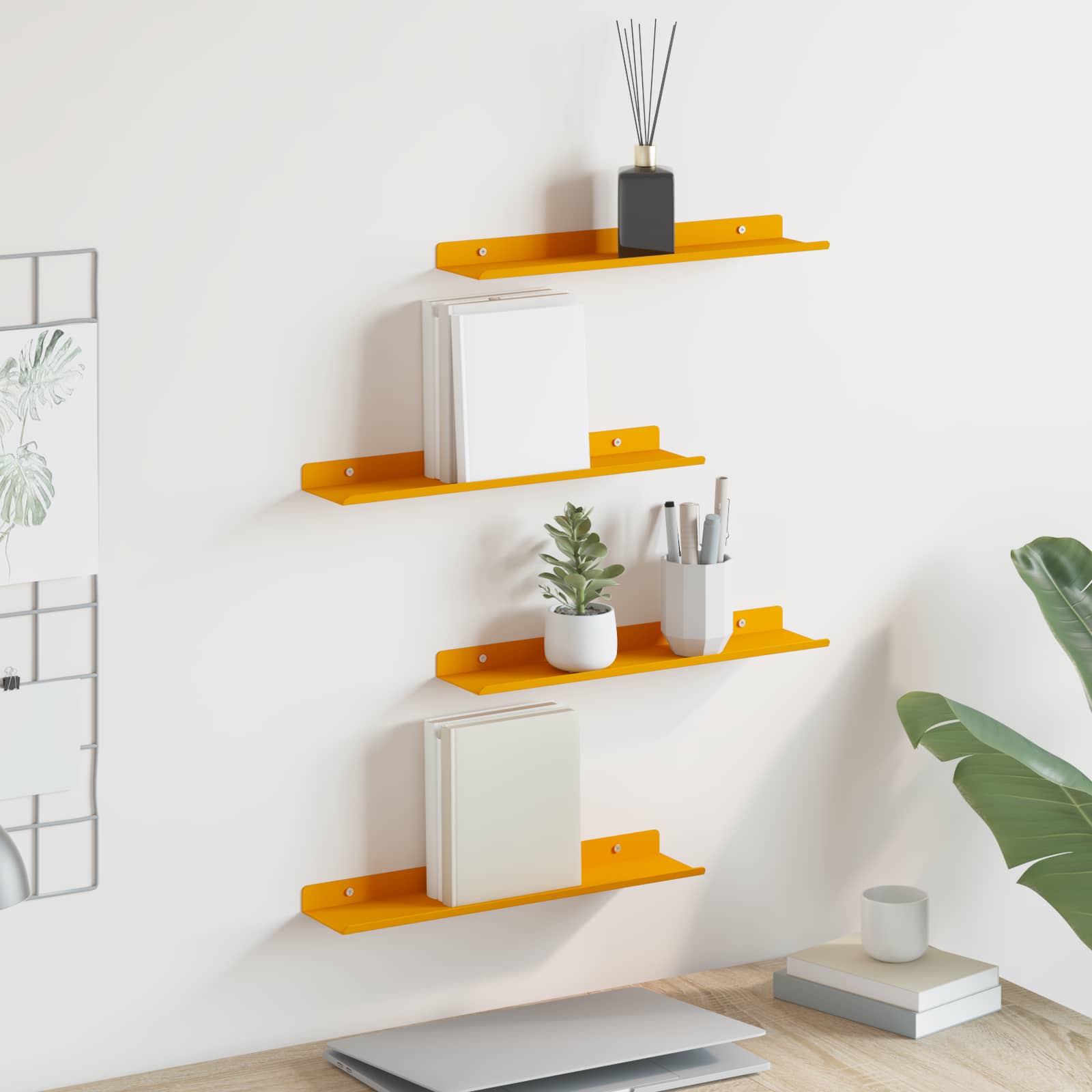 Schwebendes Regal 4 pcs Senfgelb 40 x 8,5 x 2,5 cm Stahl