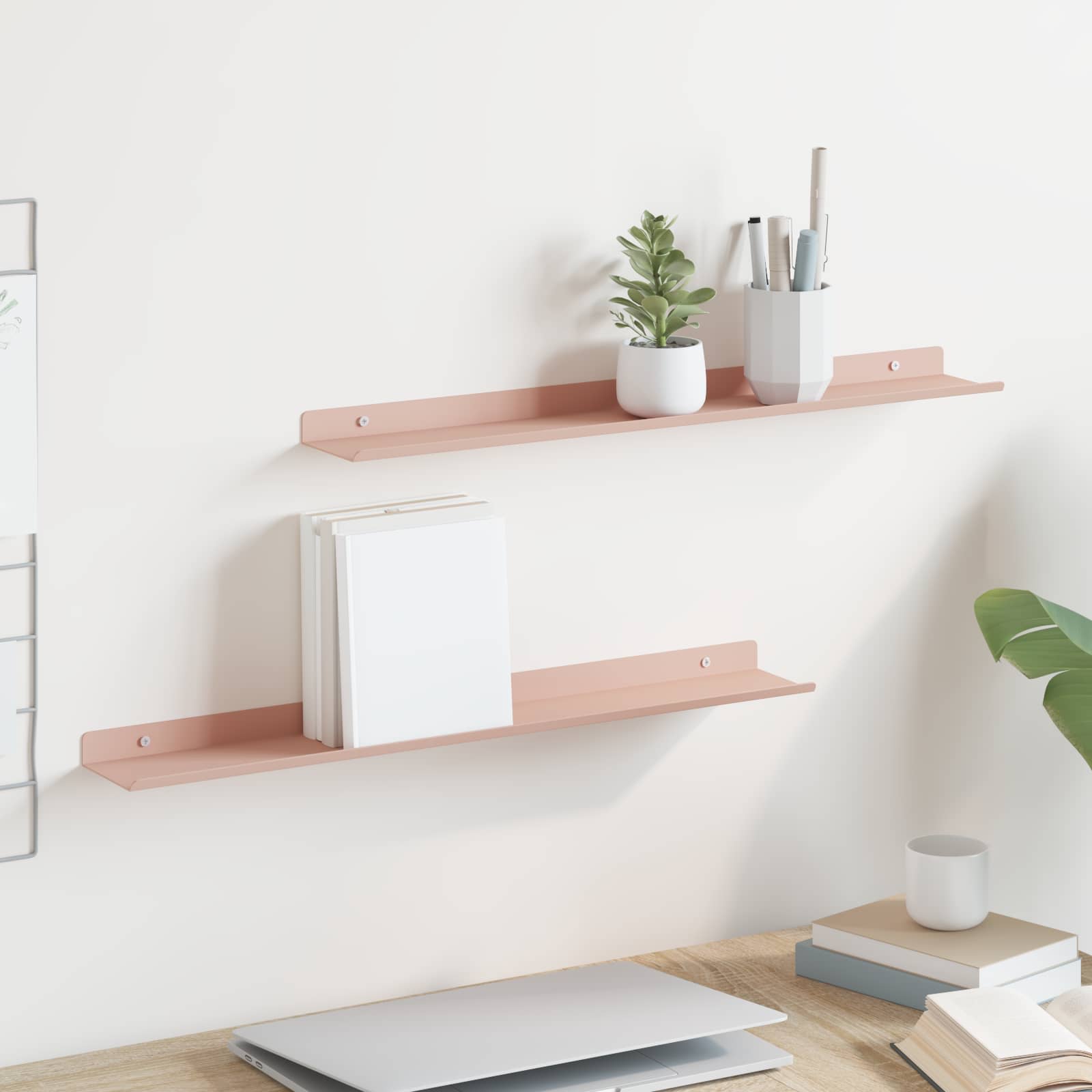Schwebendes Regal 2 pcs Rosa 60 x 8,5 x 2,5 cm Stahl