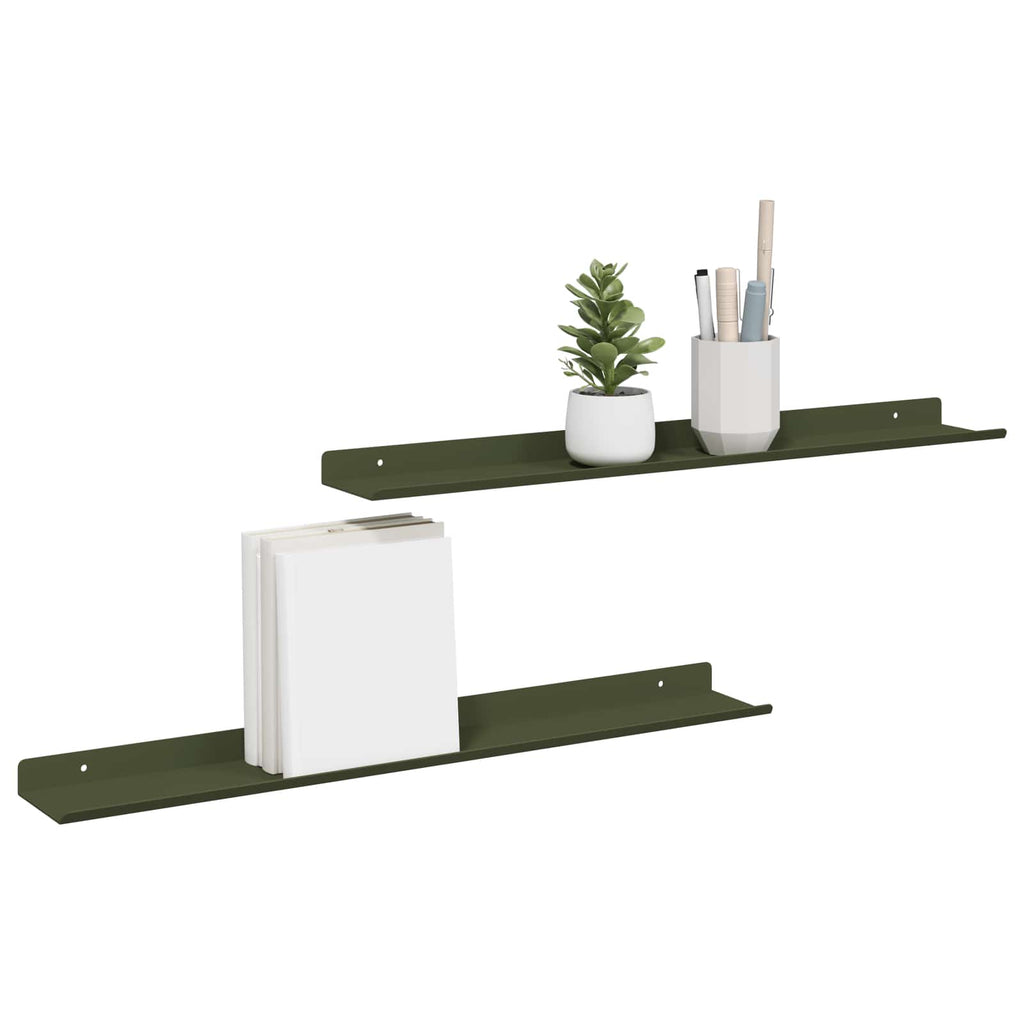Schwebendes Regal 2 pcs Olive Grün 60 x 8,5 x 2,5 cm Stahl